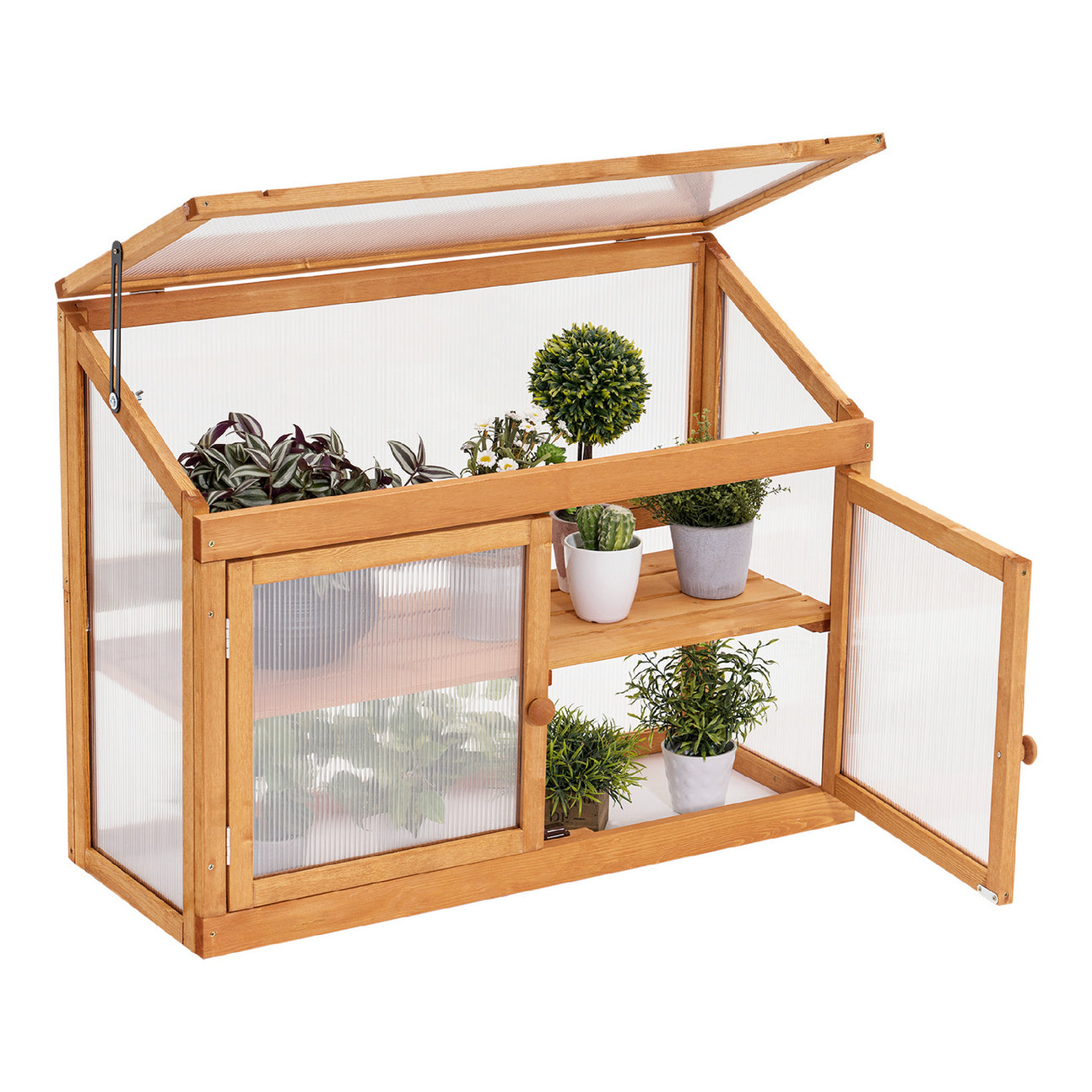 M MCombo 2 Etage höhenverstellbares Anlehngewächshaus Treibhaus Pflanzenhaus Aufzuchtschrank 0160, aus Holz und Polycarbonat