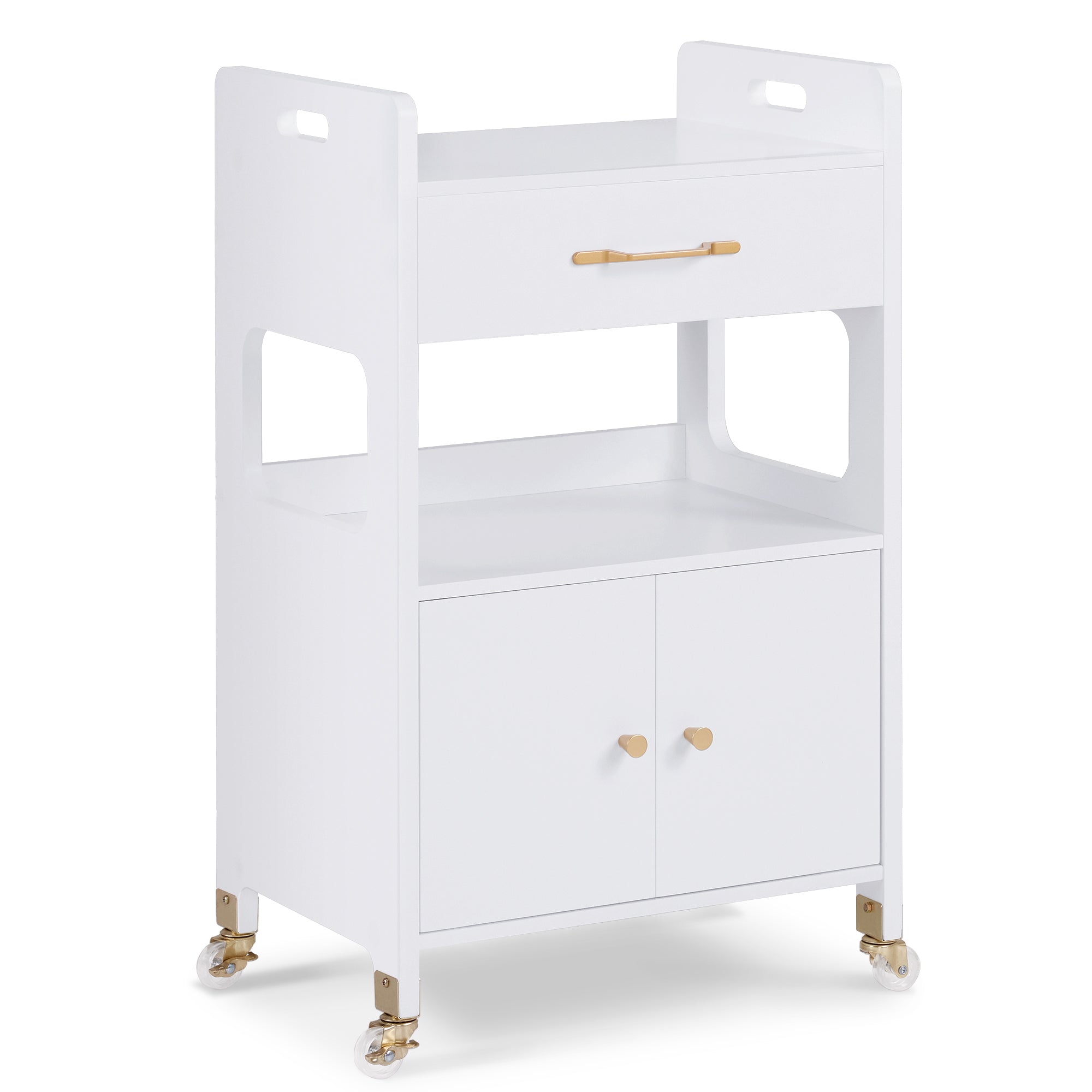 M MCombo Serving Cart with Wheels & Drawers, Hairdressing Trolley White, Salon Trolley with 2 Shelves, Modern Work Cart for Bathroom Living Room, 35x48x80.5cm, 0055