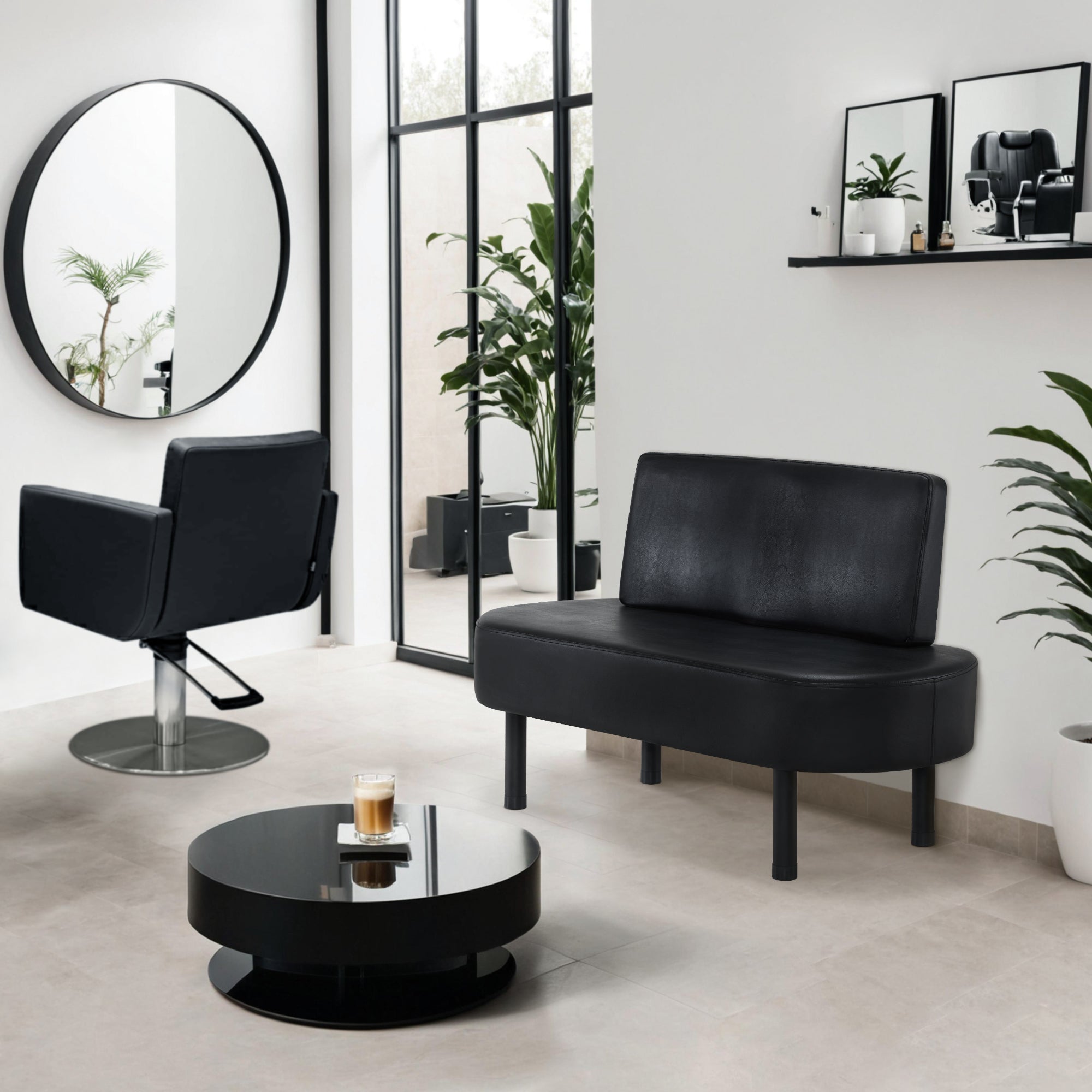 MCombo 3-seater bench with backrest, 130 cm waiting bench, upholstered bench with backrest, hallway bench black, living room bench, shoe bench W517 (black/faux leather)