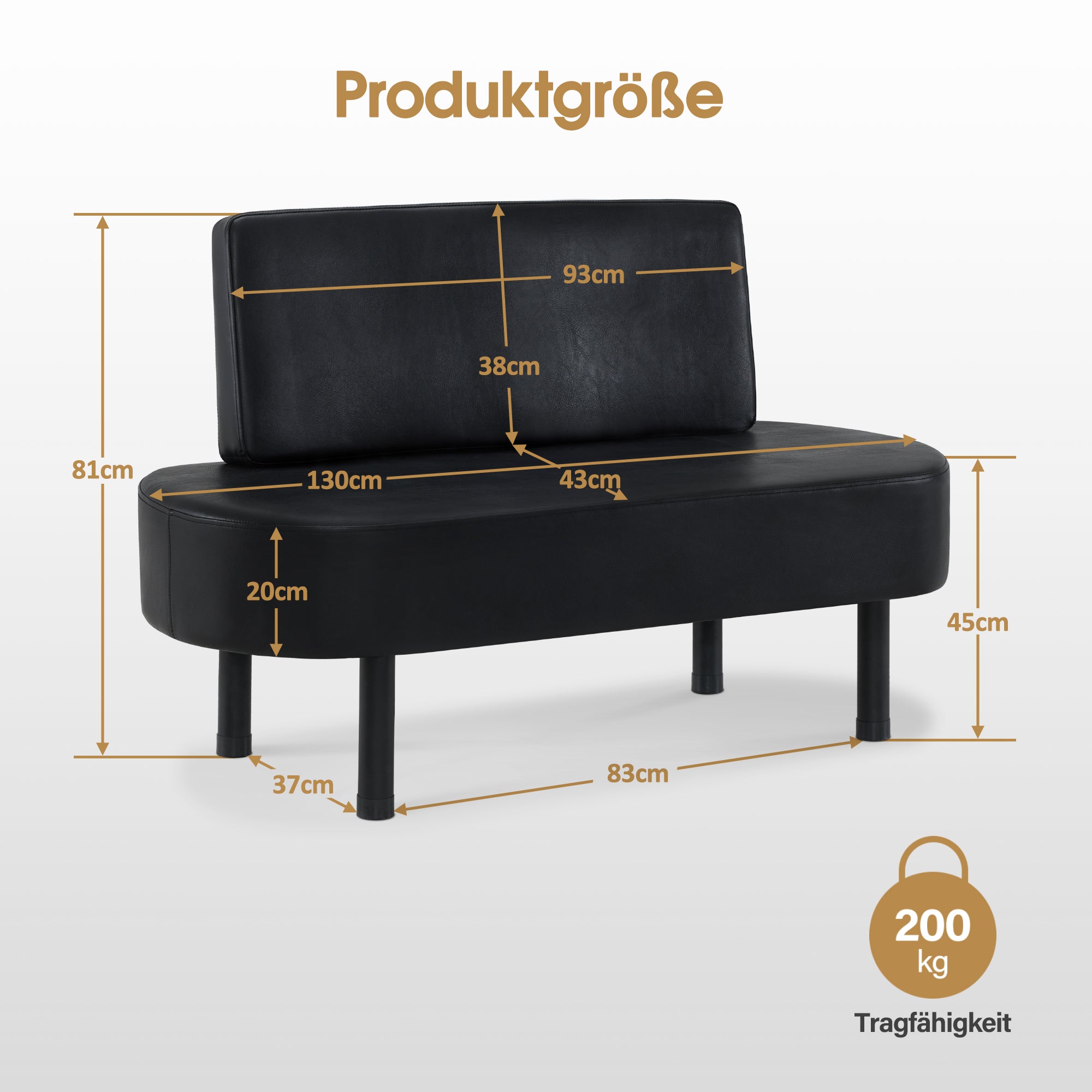 MCombo 3-seater bench with backrest, 130 cm waiting bench, upholstered bench with backrest, hallway bench black, living room bench, shoe bench W517 (black/faux leather)