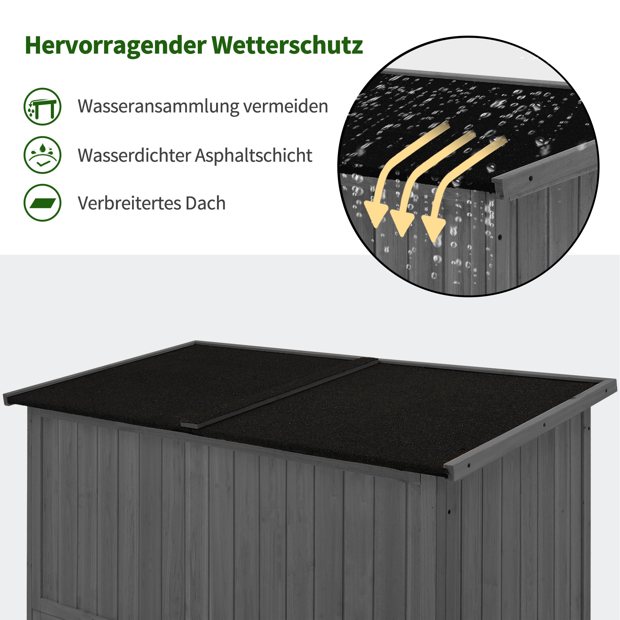 M MCombo Gartenschrank Holz, Gartenhaus Klein Wetterfest, Outdoor Gerätehaus Geräteschuppen, für Außenbereich Balkon Terrasse, 127×59×168 cm, 0912