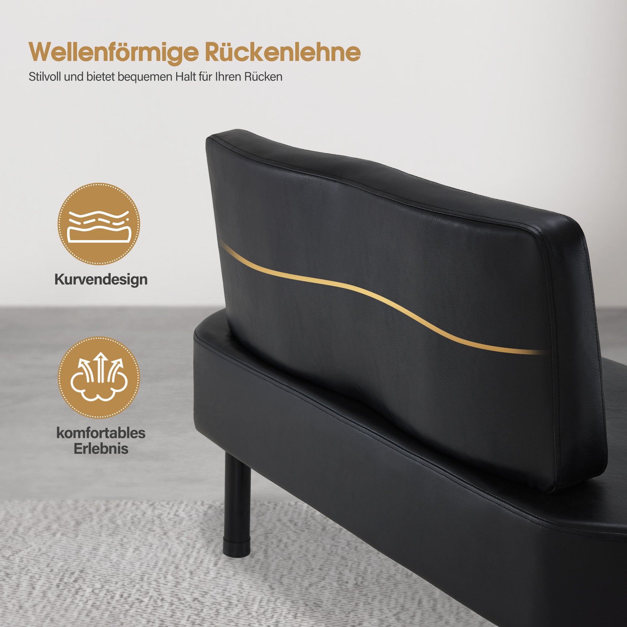 MCombo 3-seater bench with backrest, 130 cm waiting bench, upholstered bench with backrest, hallway bench black, living room bench, shoe bench W517 (black/faux leather)