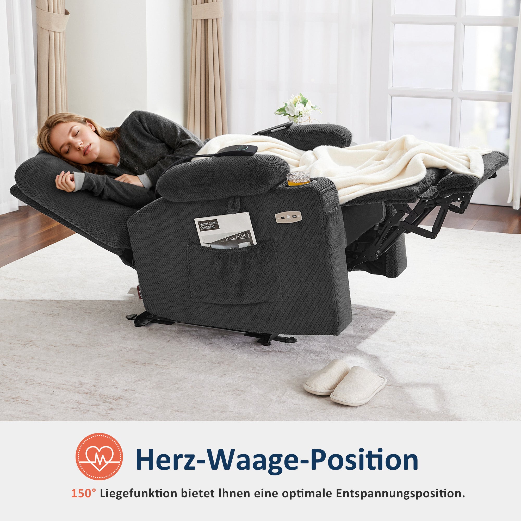 M MCombo TV armchair electrically adjustable 7008, relaxation armchair with reclining function, TV armchair with massage & heat function, USB & cup holder, living room