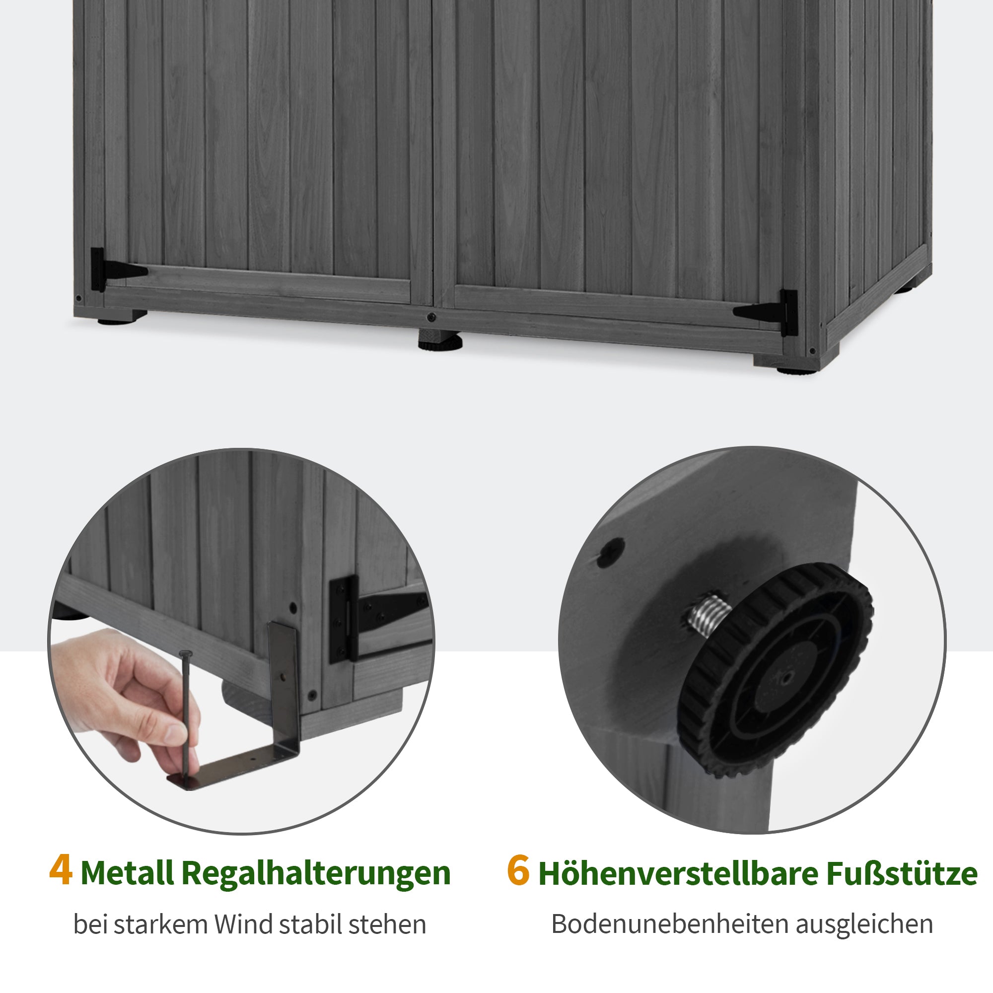 M MCombo Gartenschrank Holz, Gartenhaus Klein Wetterfest, Outdoor Gerätehaus Geräteschuppen, für Außenbereich Balkon Terrasse, 127×59×168 cm, 0912