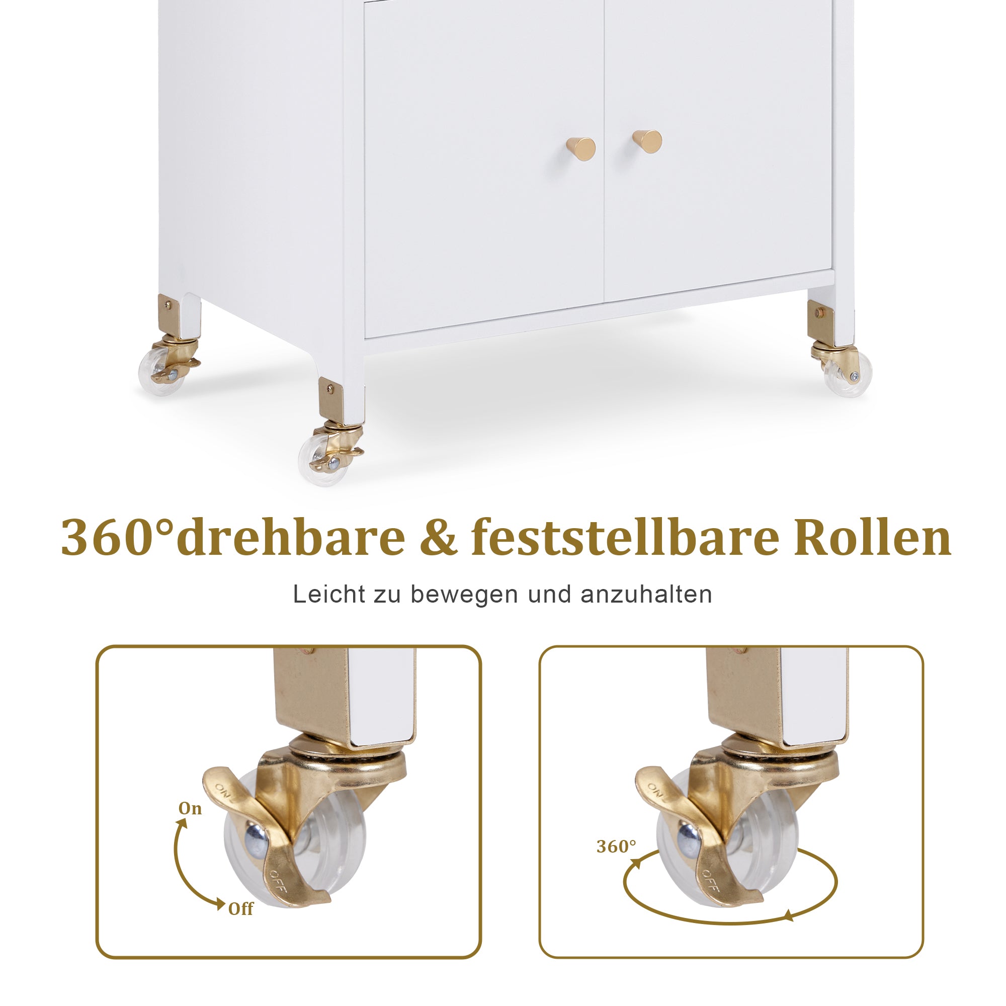 M MCombo Serving Cart with Wheels & Drawers, Hairdressing Trolley White, Salon Trolley with 2 Shelves, Modern Work Cart for Bathroom Living Room, 35x48x80.5cm, 0055