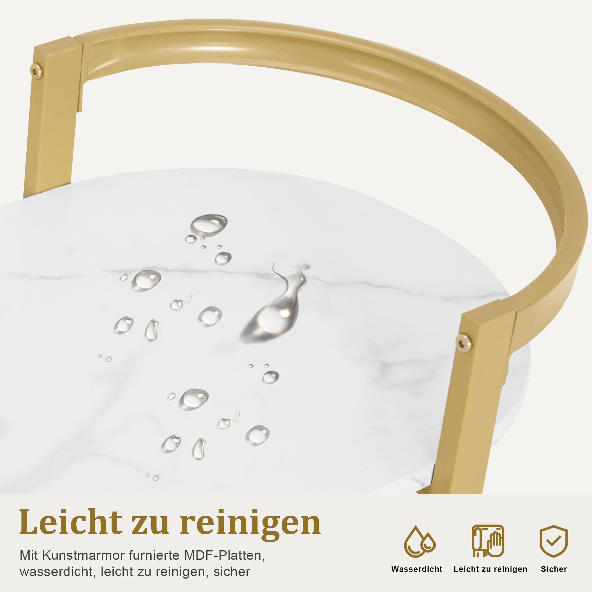 M MCombo Serving Cart with Wheels, Kitchen Cart Bar Cart Metal Frame White-Gold, Modern Rolling Cart Multi-Purpose Cart with 3 Levels, for Kitchen Bathroom Living Room Office, 40x75.5x80, 0034