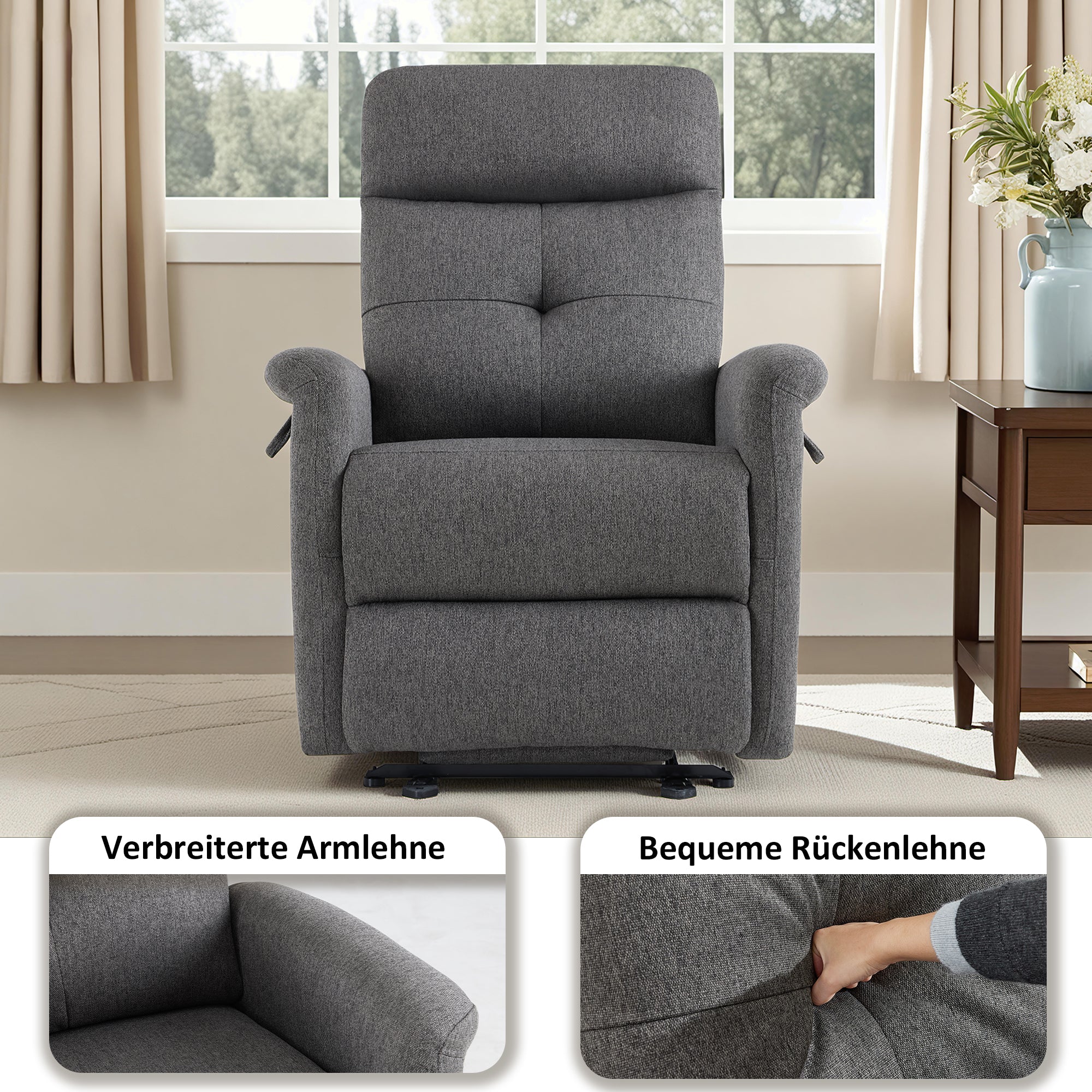 M MCombo TV Chair Electrically Adjustable, Relaxing Chair with Reclining Function, Recliner Chair, Side Pocket & Straps, Living Room Chair, 7089 (Gray)