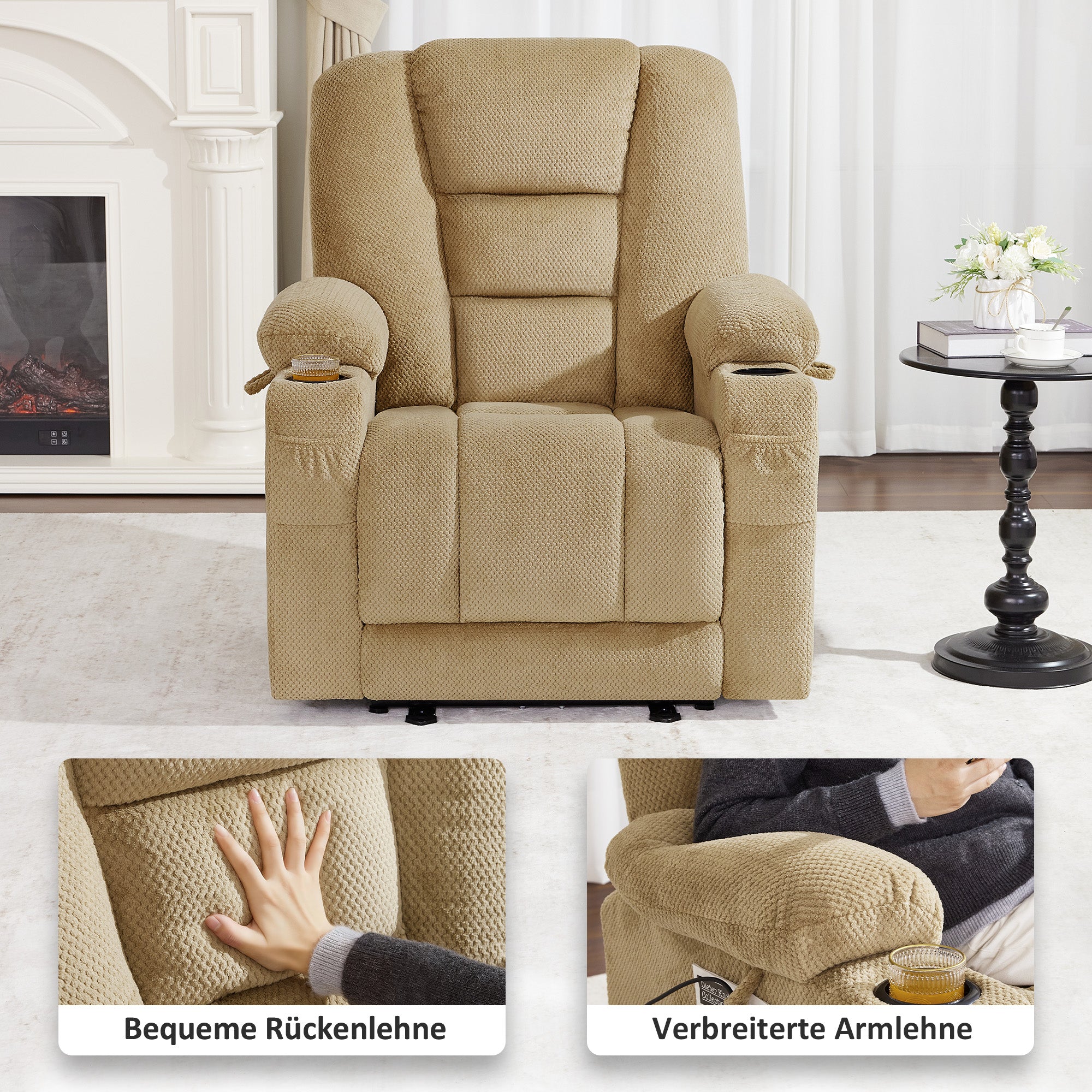 M MCombo TV armchair electrically adjustable 7008, relaxation armchair with reclining function, TV armchair with massage & heat function, USB & cup holder, living room