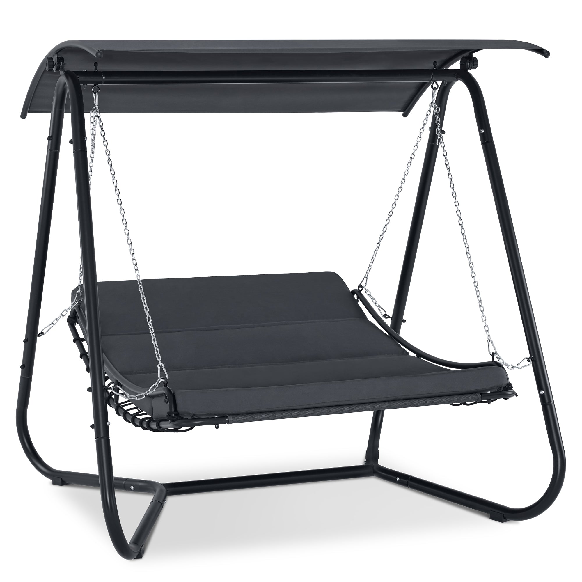 M MCombo Hollywoodschaukel mit Liegefunktion, Schaukelliege Outdoor, Gartenliege Wetterfest, Gartenschaukel mit Sonnendach & Extradickem Sitzkissen, Sonnenliege 167x155x173 cm, 8012 (grau)