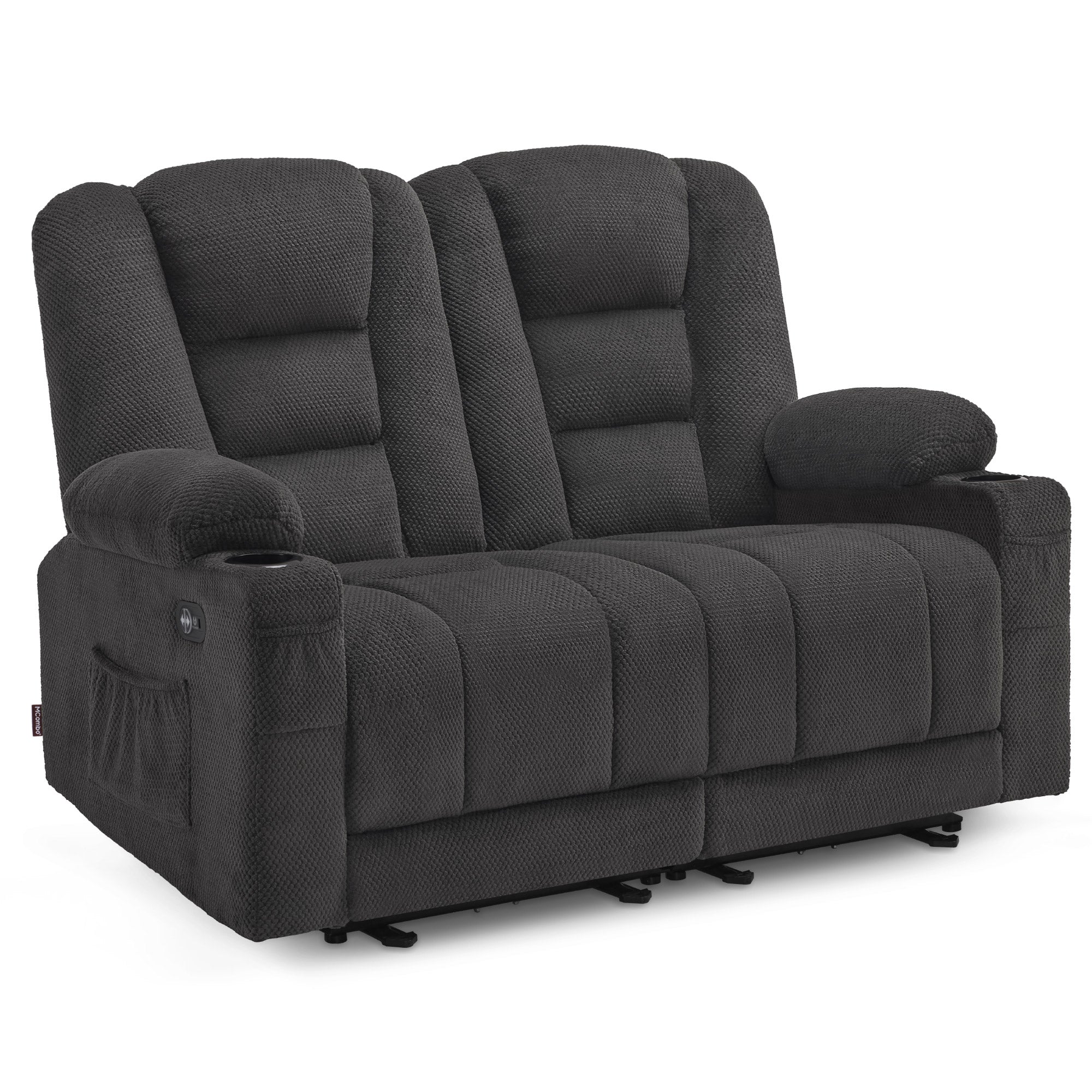 M MCombo Electric Sofa with Sleeping Function, 2/3 Seater Reclining Sofa with Button, 150° Adjustable, Cinema Chair with Reclining Function, USB & Cup Holder, 7009 (Grey)