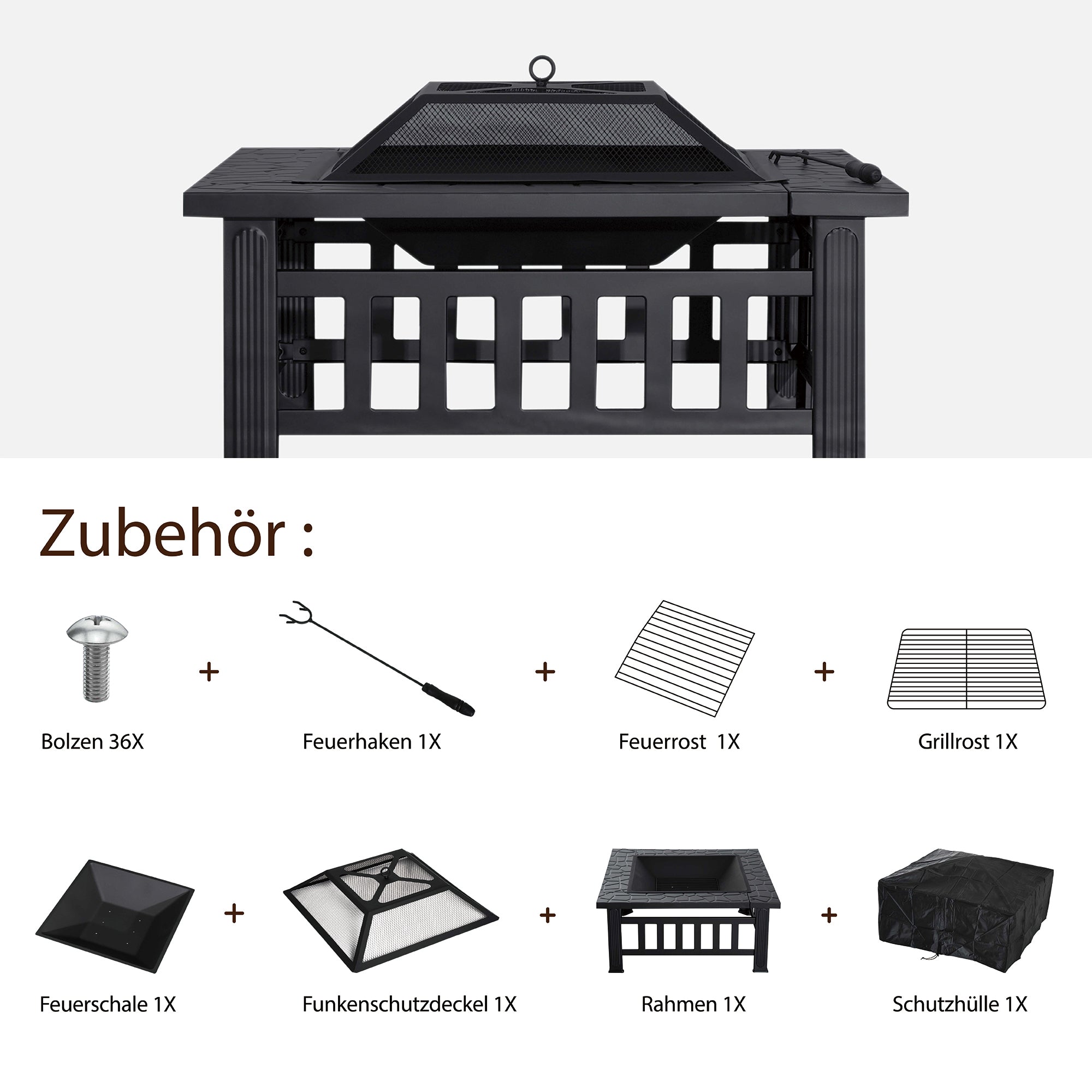 MCombo fire bowl, fire basket patio fire with grill grate, garden fire fireplace 0039BK