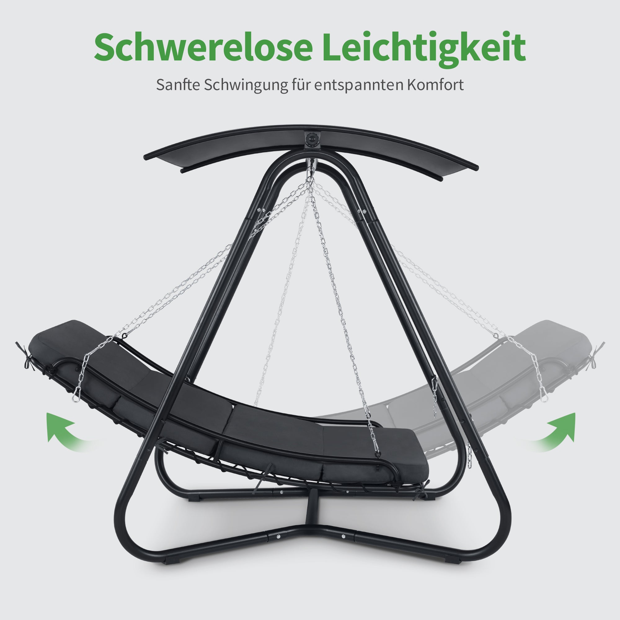 M MCombo Hollywoodschaukel mit Liegefunktion, Schaukelliege Outdoor, Gartenliege Wetterfest, Gartenschaukel mit Sonnendach & Extradickem Sitzkissen, Sonnenliege 167x155x173 cm, 8012 (grau)