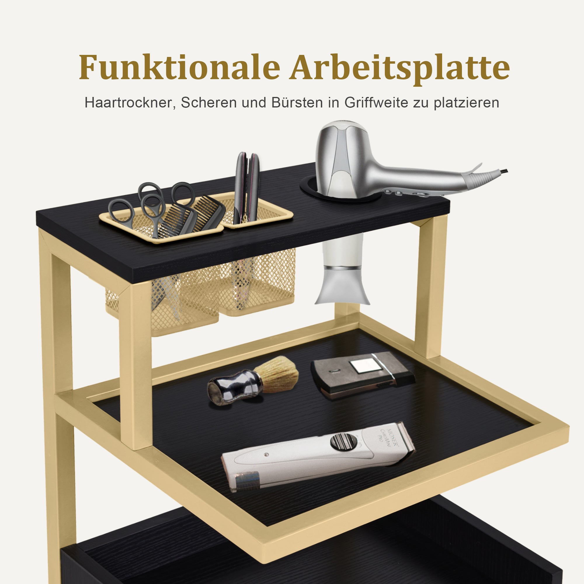 M MCombo trolley with wheels & 2 drawers, serving trolley, with 2 shelves, modern work trolley for bathroom and living room, 32 x 37 x 87 cm, 0029