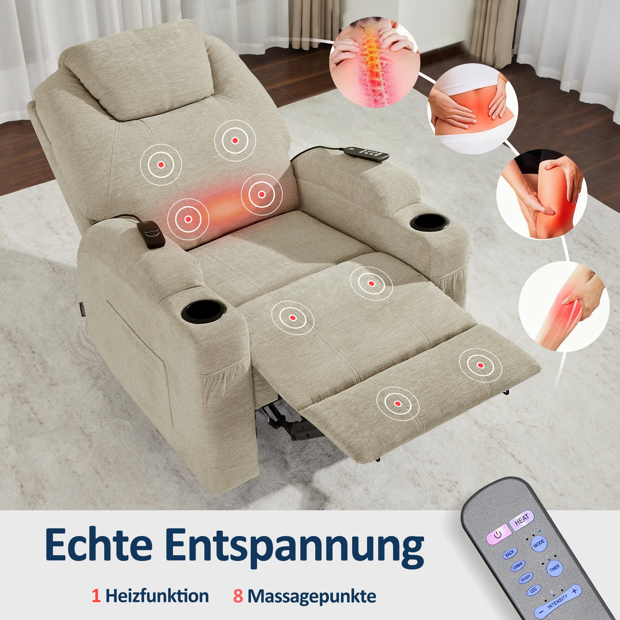 MCombo electric relaxation chair, massage chair, TV chair, reclining function, vibration heating 7061