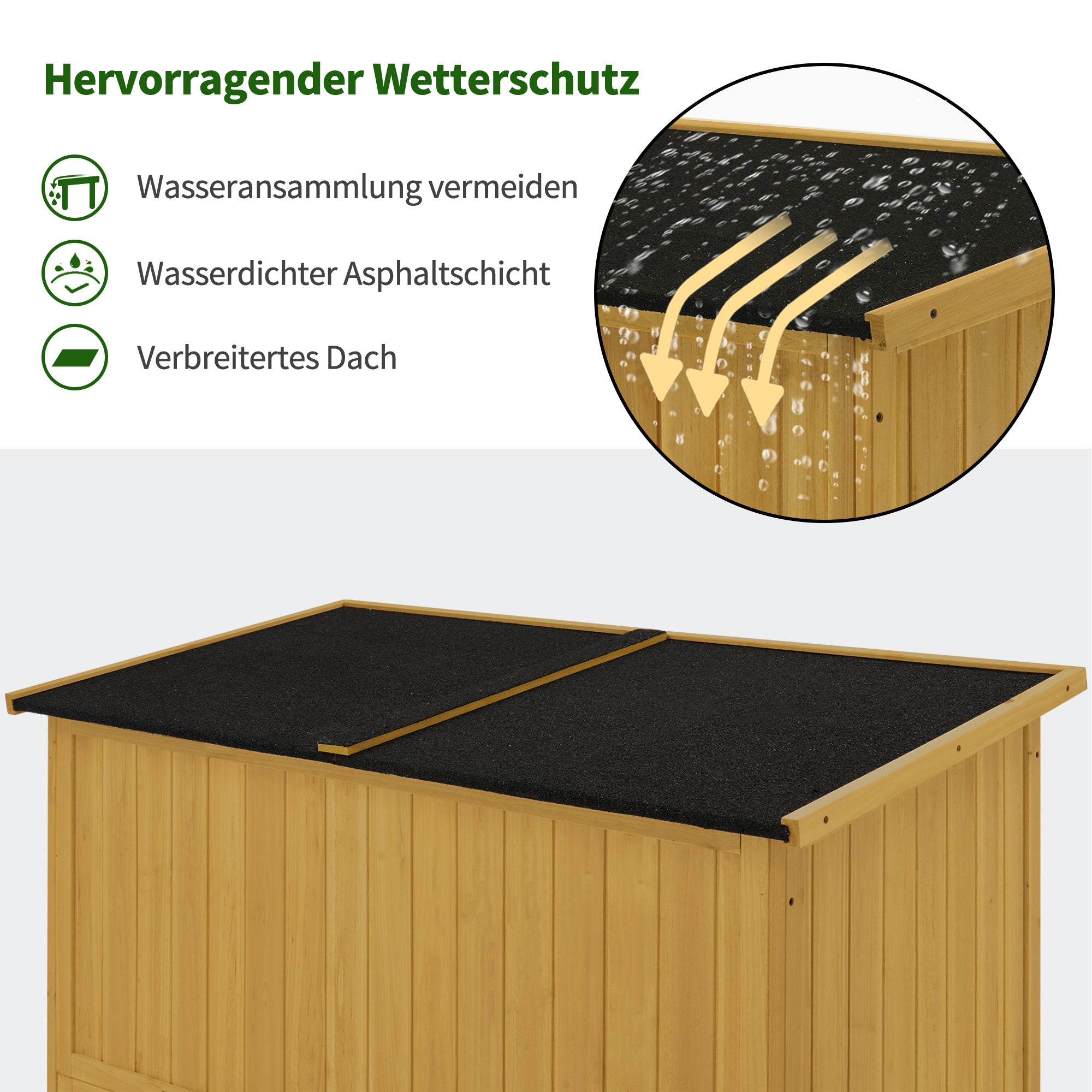 M MCombo Gartenschrank Holz, Gartenhaus Klein Wetterfest, Outdoor Gerätehaus Geräteschuppen, für Außenbereich Balkon Terrasse, 59×127×168 cm, 0901D-F