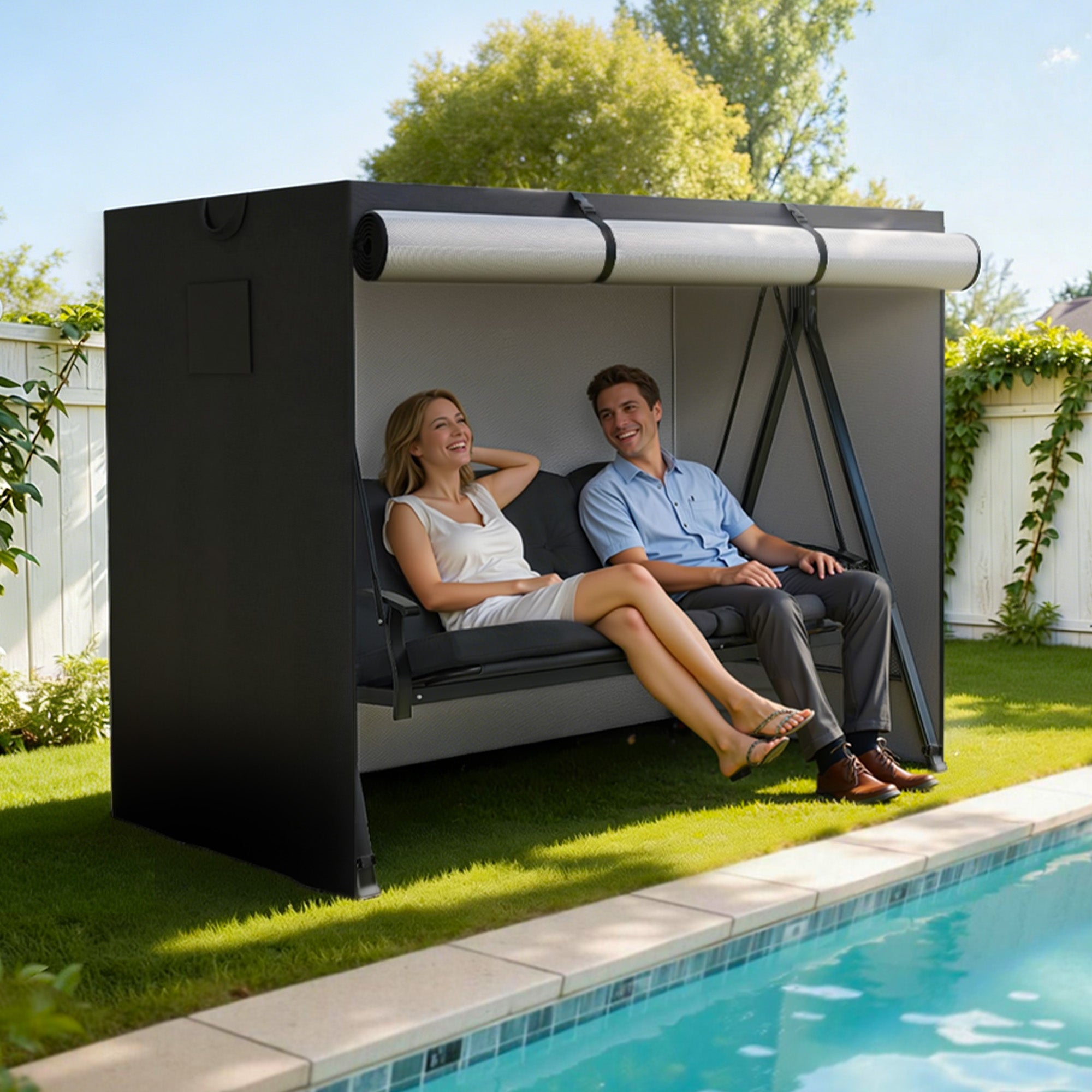 MCombo Housse de balancelle de jardin, bâche imperméable et résistante aux UV pour balancelle de jardin, housse de protection indéchirable pour balancelle 4001/4002 (Oxford, Noir)