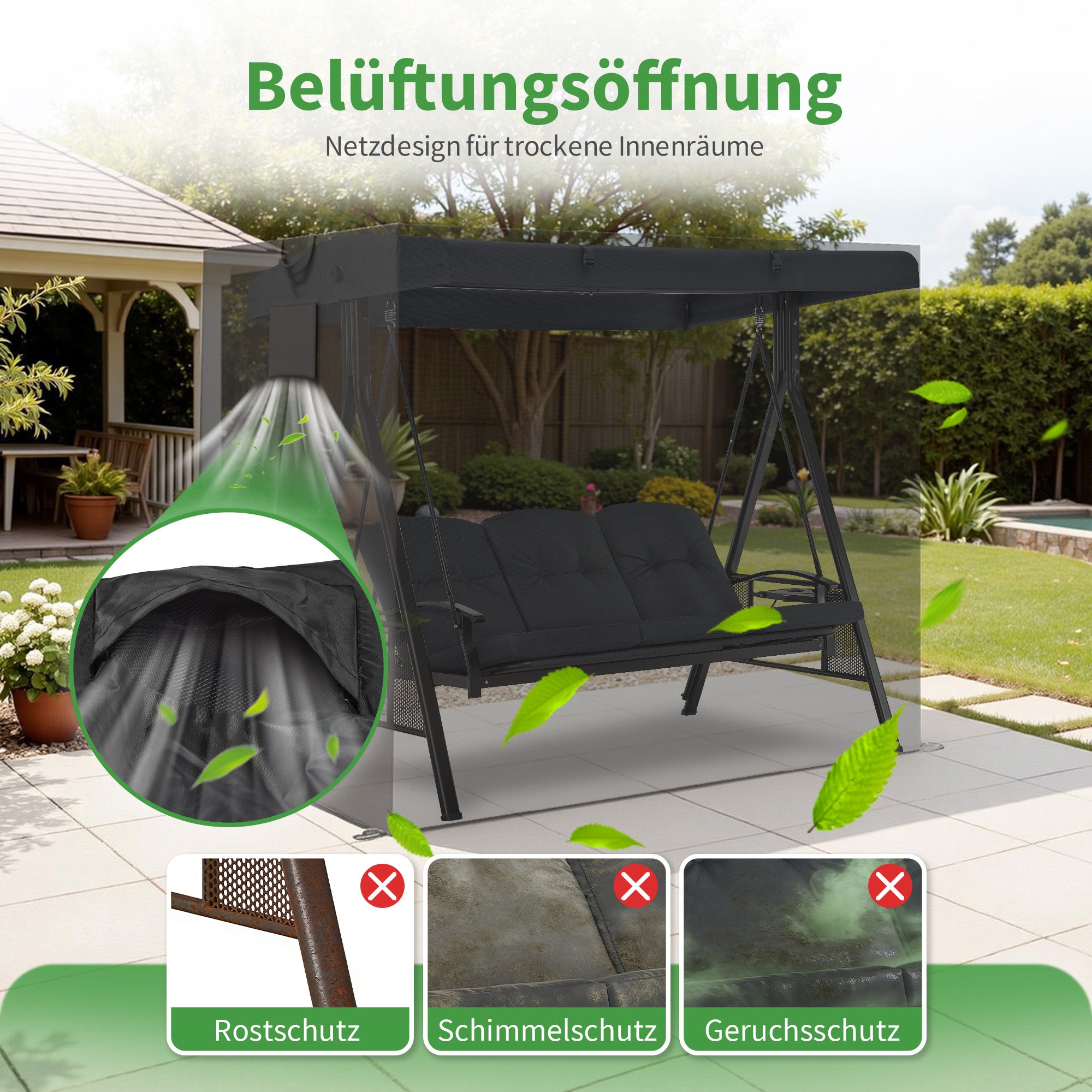 MCombo Housse de balancelle de jardin, bâche imperméable et résistante aux UV pour balancelle de jardin, housse de protection indéchirable pour balancelle 4001/4002 (Oxford, Noir)