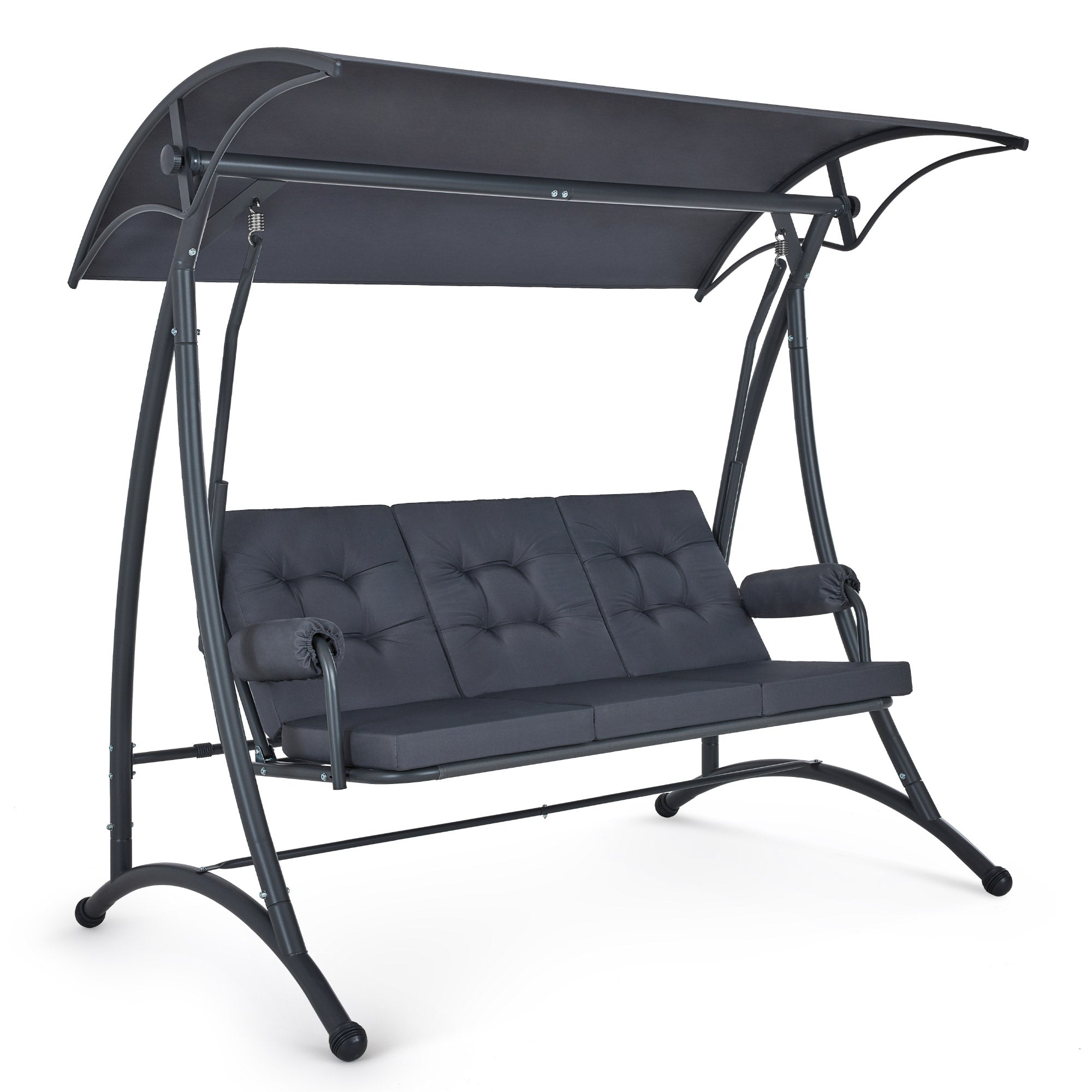M MCombo 3-Sitzer Hollywoodschaukel mit Liegefunktion, 3 Extradickem Sitzkissen & Silent-Haken, Ruhige Gartenschaukel bis 300kg Belastbar, 193x119x185 cm, Schaukelbank Outdoor Wetterfest 4025 (grau)
