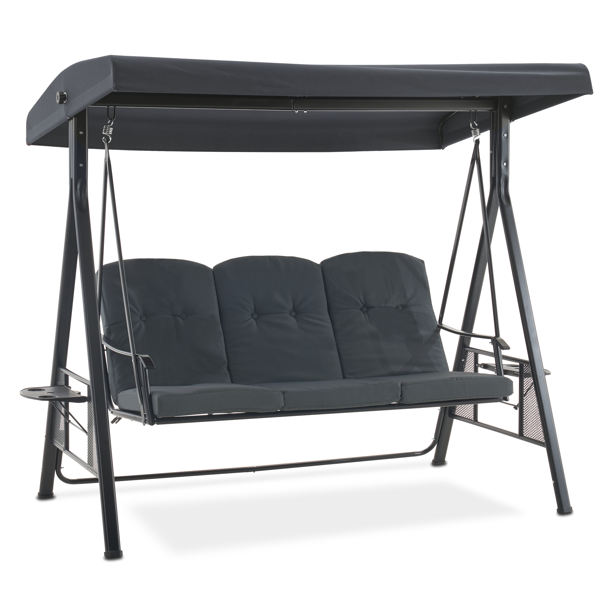 MCombo 3-Sitzer Hollywoodschaukel, Gartenliege wetterfest, Gartenschaukel outdoor, Schaukelbank mit Sonnendach, Dunkgelgrau, 4092/4093