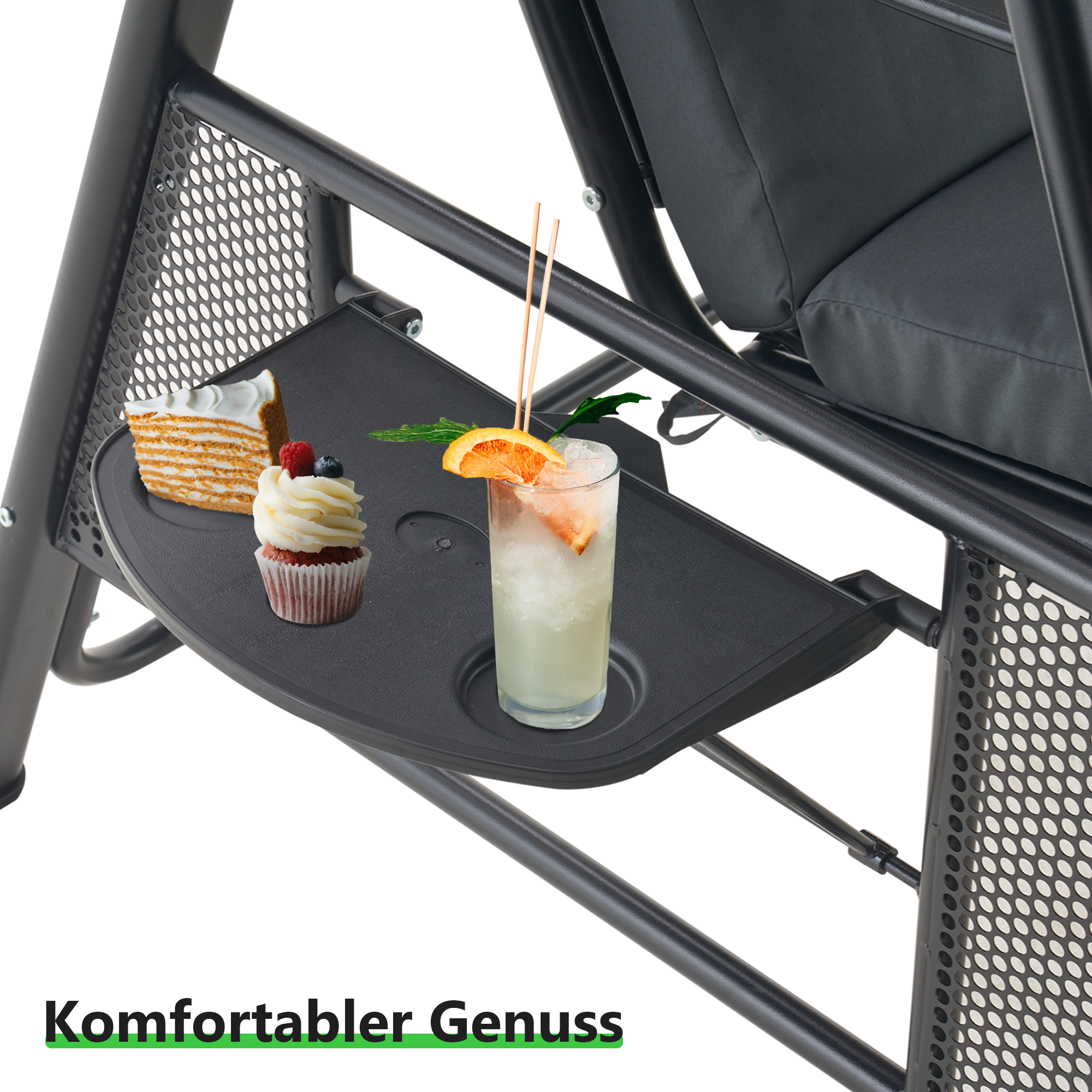 MCombo 3-Sitzer Hollywoodschaukel, Gartenliege wetterfest, Gartenschaukel outdoor, Schaukelbank mit Sonnendach, Dunkgelgrau, 4092/4093