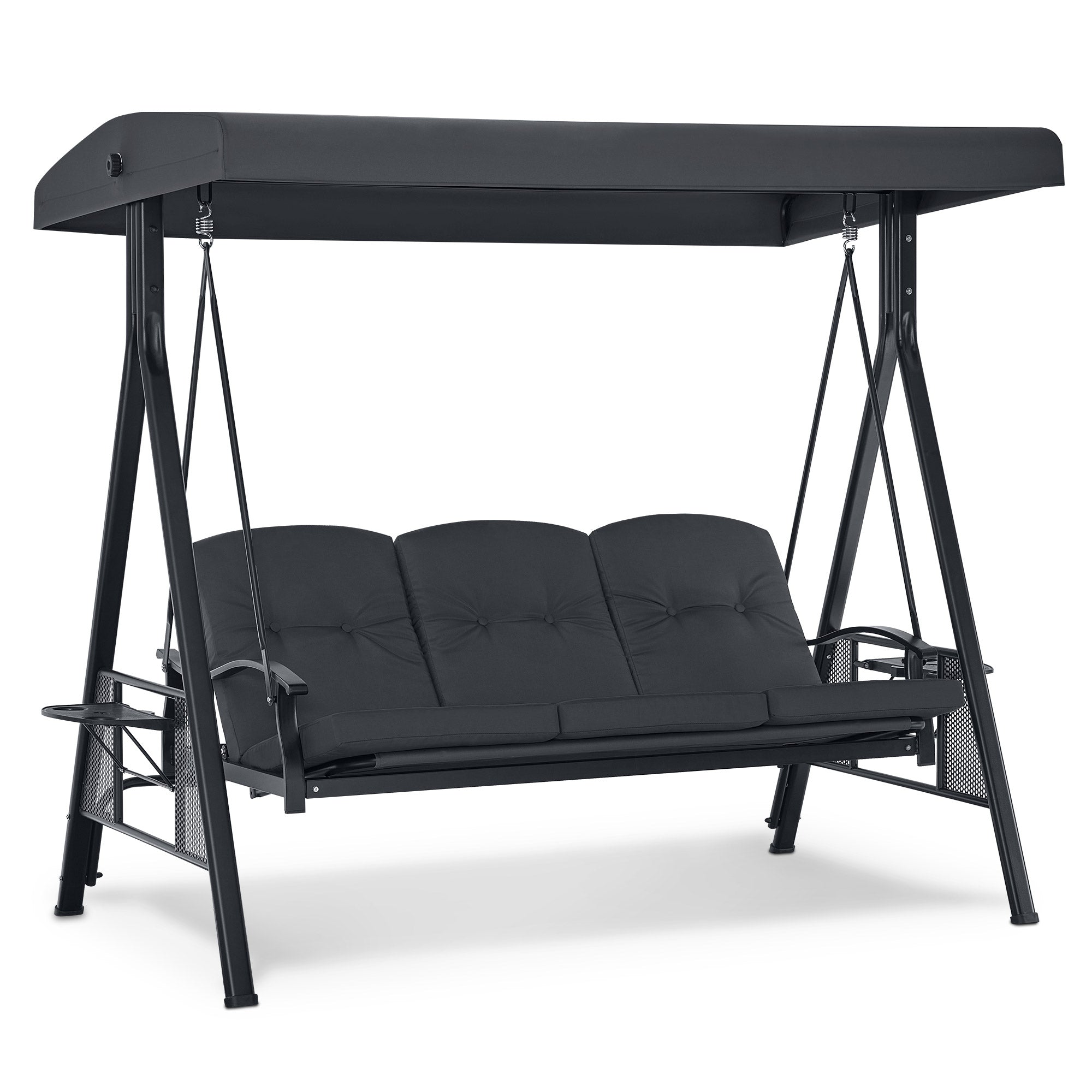 M MCombo 3-seater porch swing with reclining function, adjustable sunroof & cup holder, garden swing up to 360 kg load capacity, outdoor swing bench, weatherproof 204 x 118 x 181 cm 4093 (dark grey)