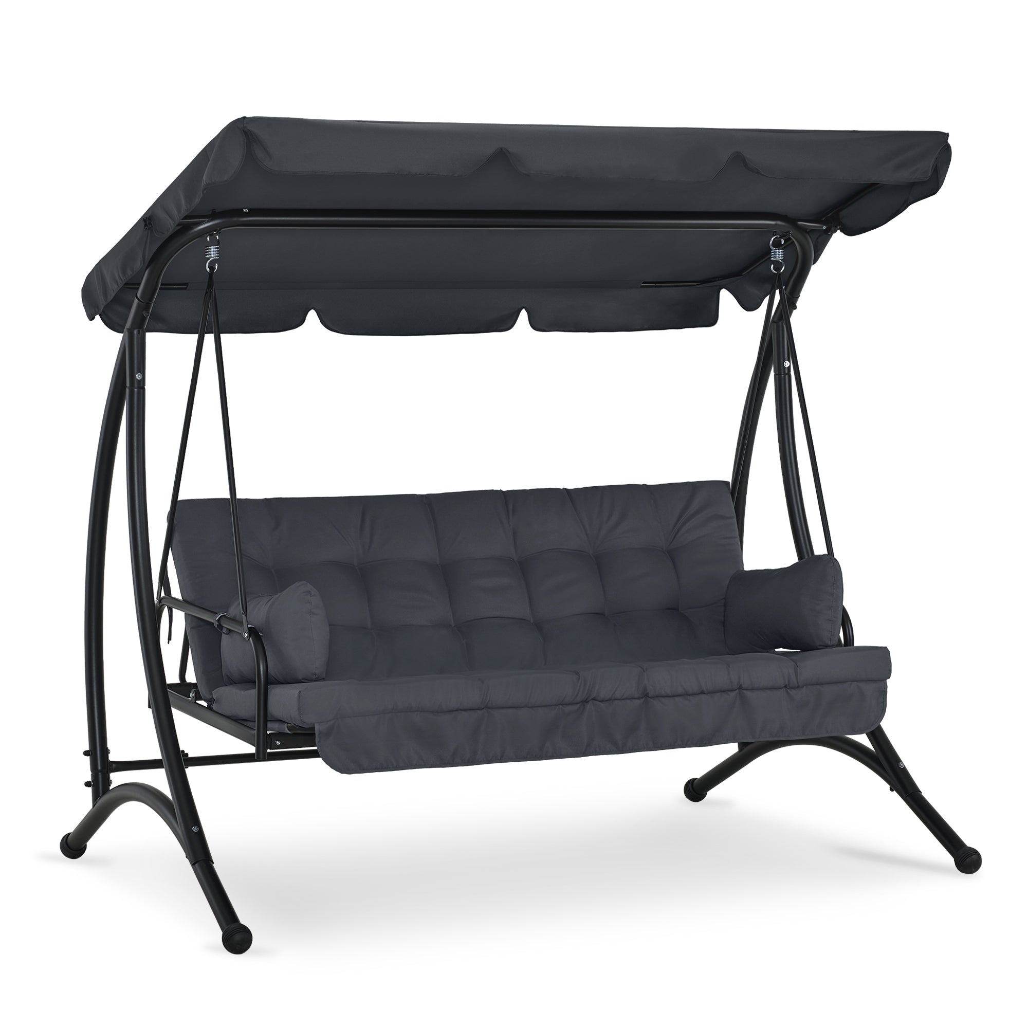 M MCombo 3-seater porch swing with reclining function, with extra-thick seat cushion & sunroof, garden swing up to 300 kg load capacity, 201 x 125 x 173 cm, outdoor swing bench, weatherproof 4095 (grey)