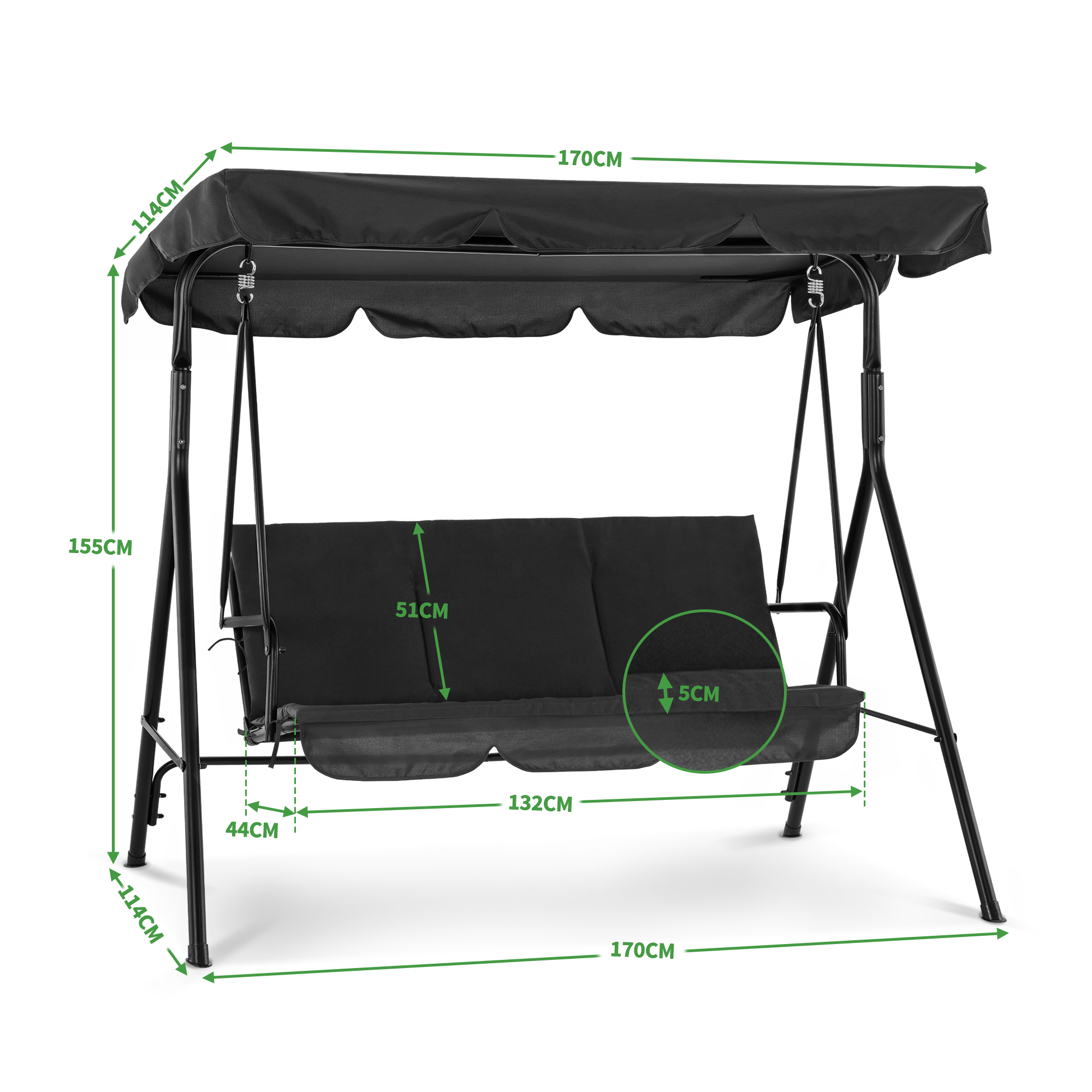 MCombo 3-Sitzer Hollywoodschaukel Gartenschaukel Gartenliege Schaukelbank 8003