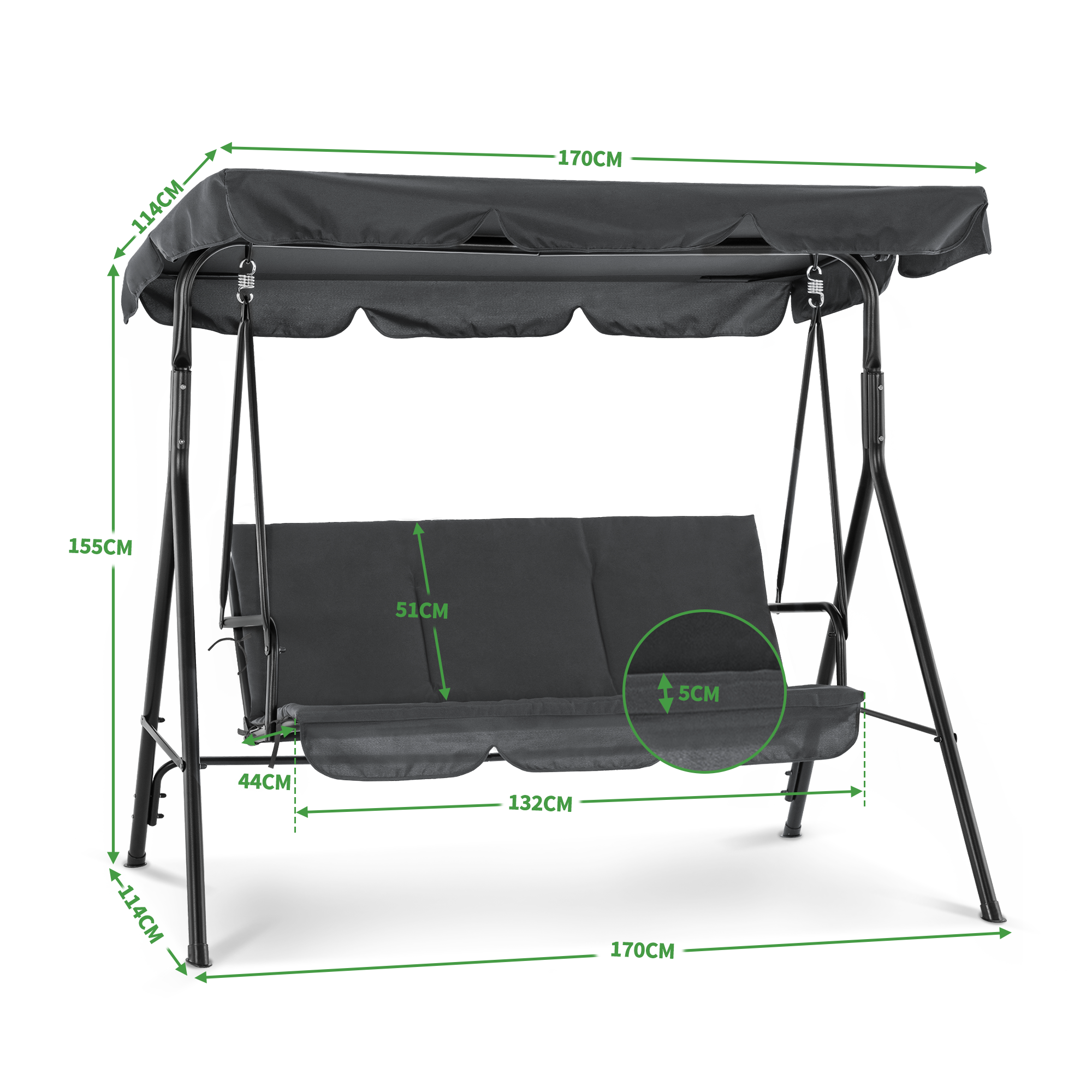 MCombo 3-Sitzer Hollywoodschaukel Gartenschaukel Gartenliege Schaukelbank 8003