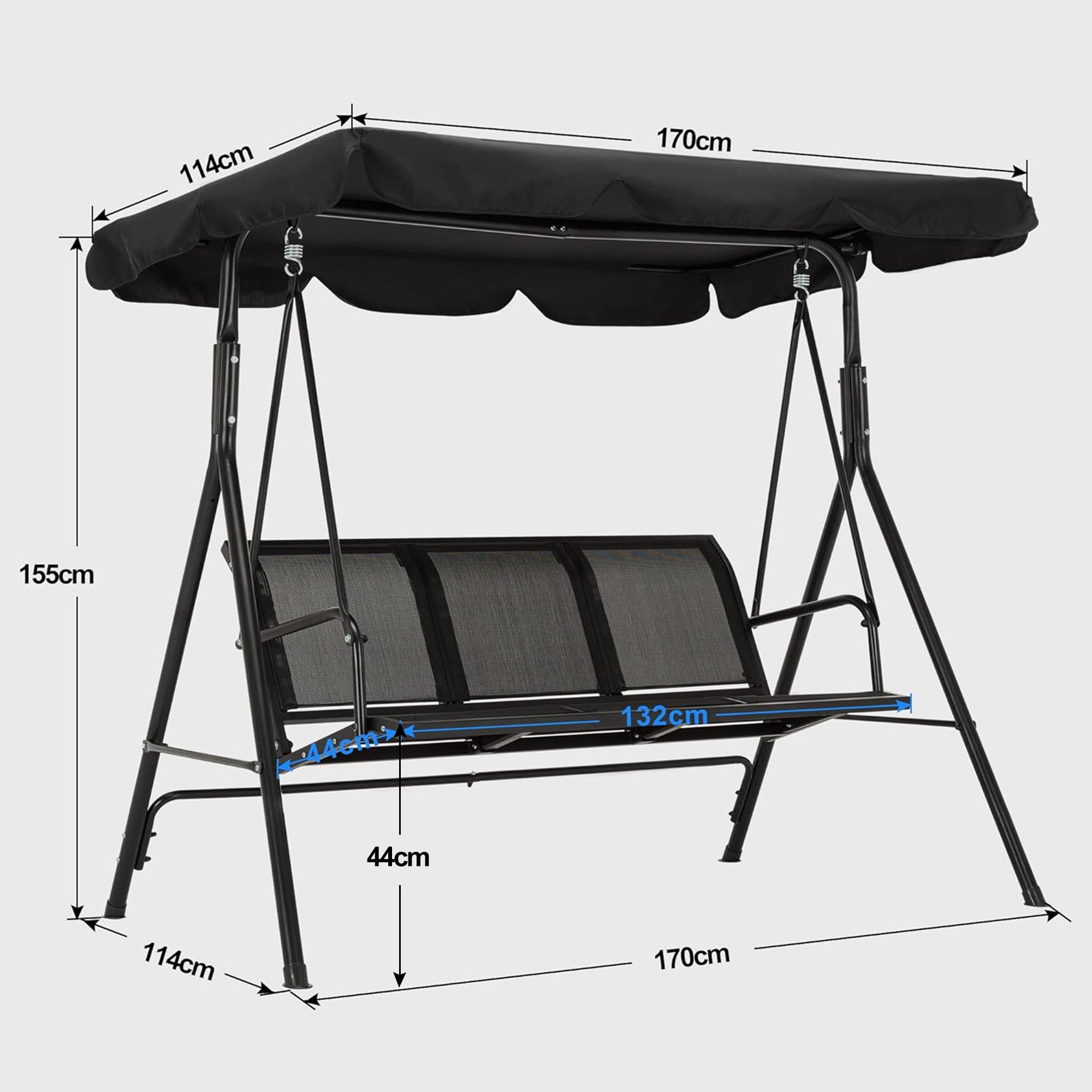 M MCombo Balançoire de porche 3 places Balançoire de jardin Chaise longue de jardin Balançoire Banc 8007