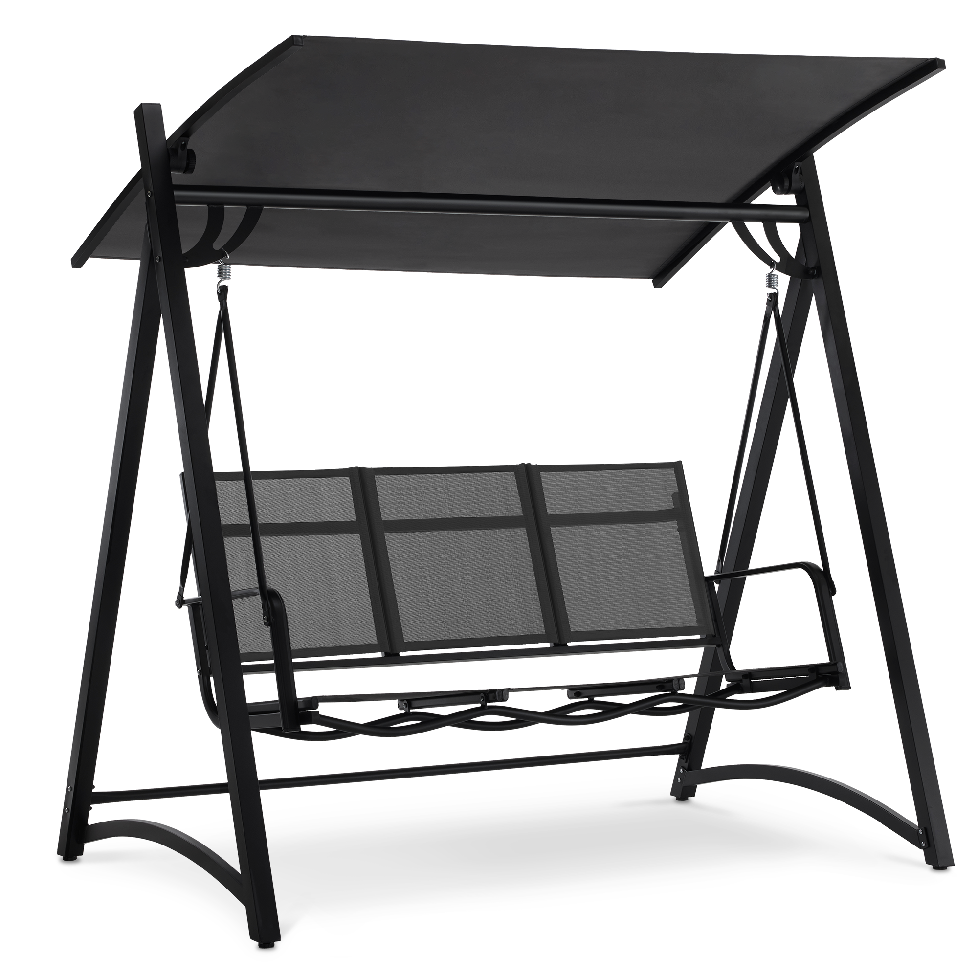 M MCombo Hollywoodschaukel 3-Sitzer, Gartenschaukel mit Verstellbarem Sonnendach, Schaukelbank Outdoor, Gartenliege Wetterfest, 300KG Belastbar, 132 x 188 x 182 cm, 8009 (Dunkgelgrau)