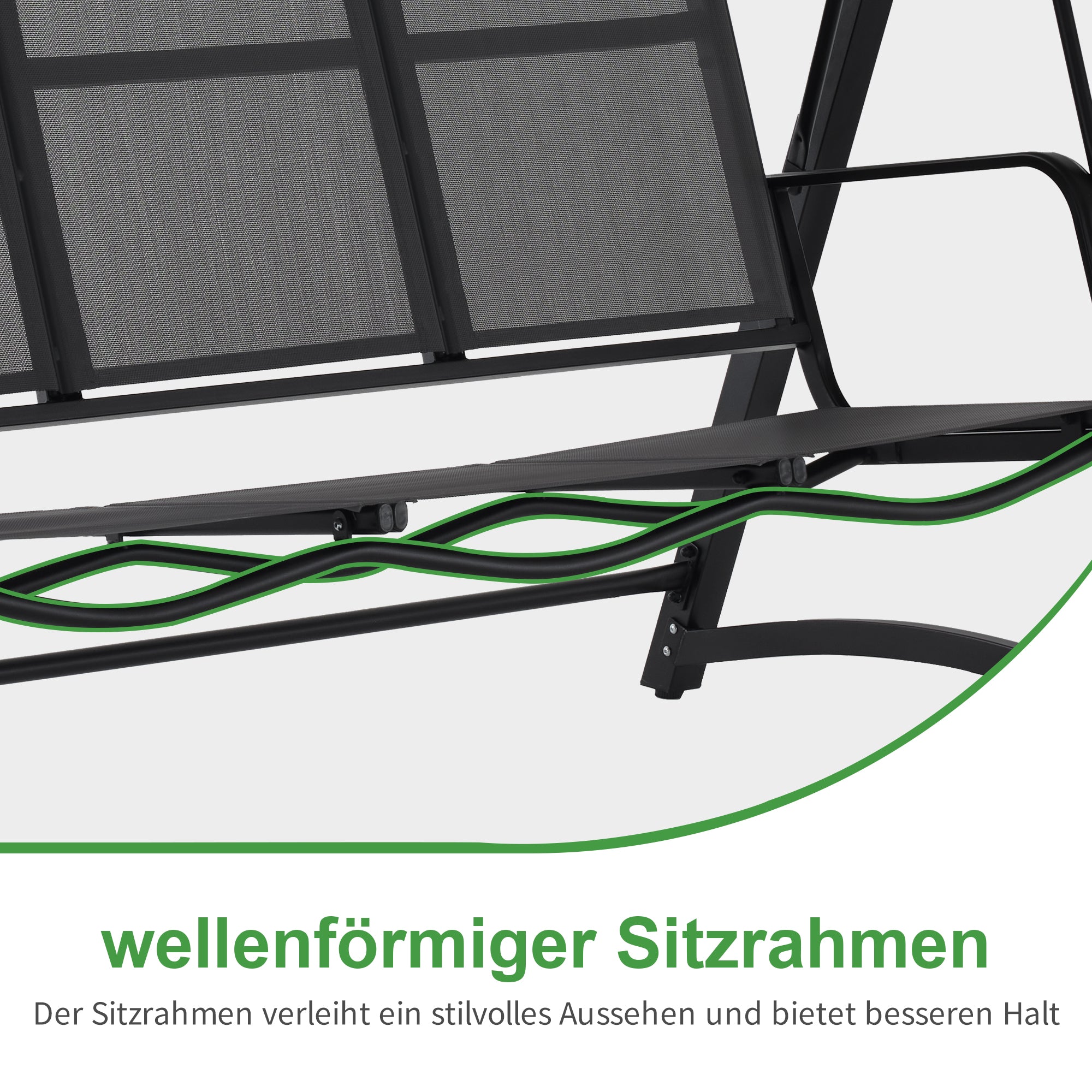 M MCombo Hollywoodschaukel 3-Sitzer, Gartenschaukel mit Verstellbarem Sonnendach, Schaukelbank Outdoor, Gartenliege Wetterfest, 300KG Belastbar, 132 x 188 x 182 cm, 8009 (Dunkgelgrau)