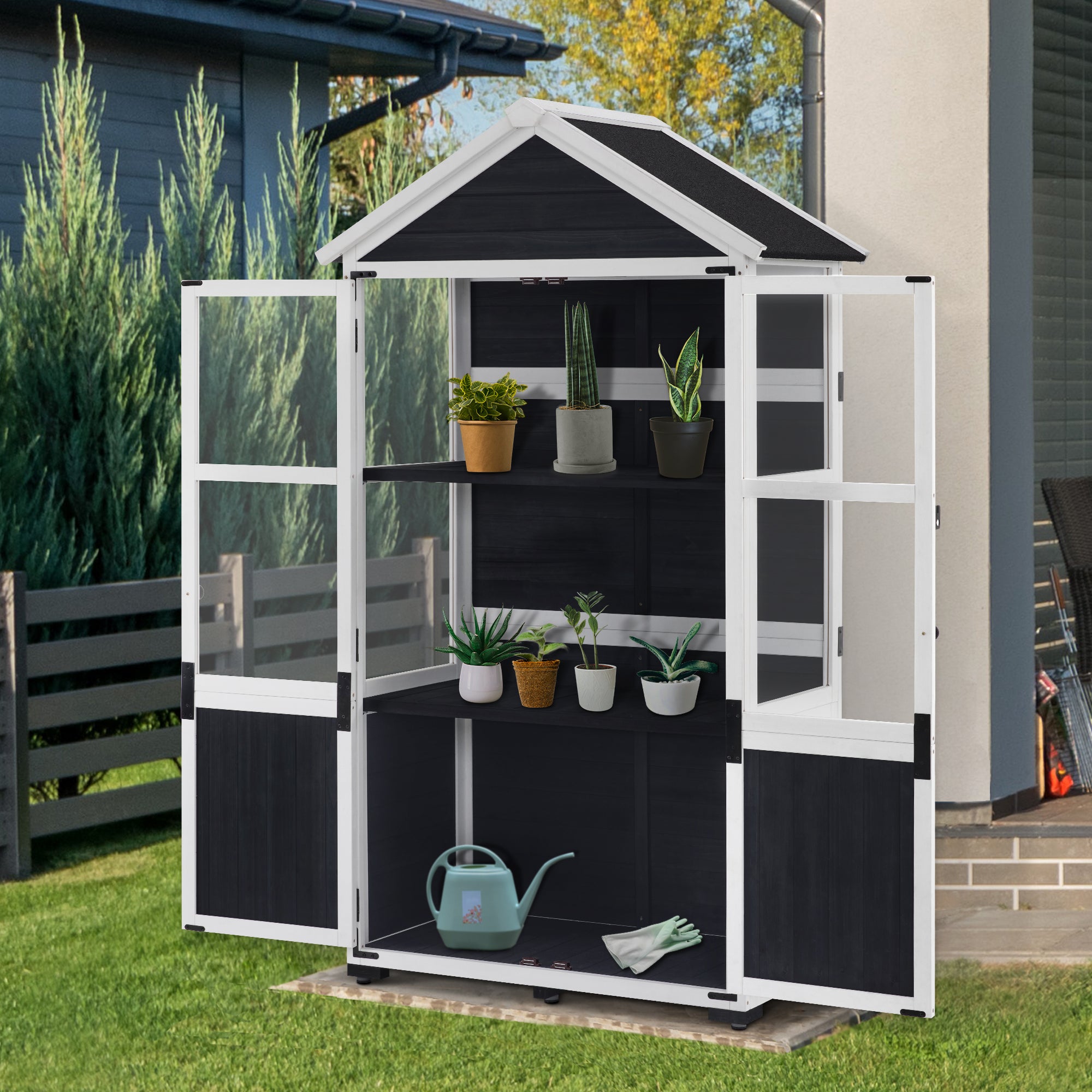 M MCombo wooden garden cabinet, small, outdoor garden shed, tool shed, weatherproof, greenhouse for balcony and terrace, 100 × 53 × 178 cm, 0111