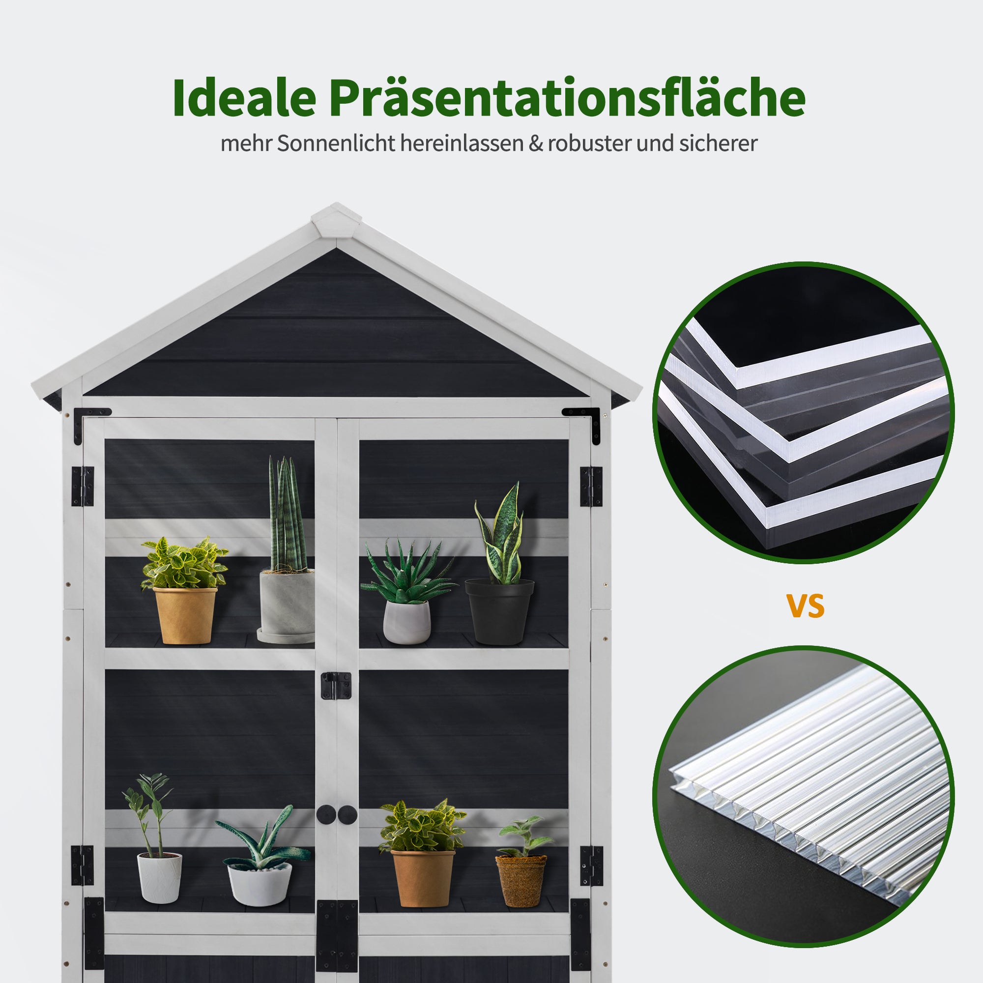 M MCombo wooden garden cabinet, small, outdoor garden shed, tool shed, weatherproof, greenhouse for balcony and terrace, 100 × 53 × 178 cm, 0111