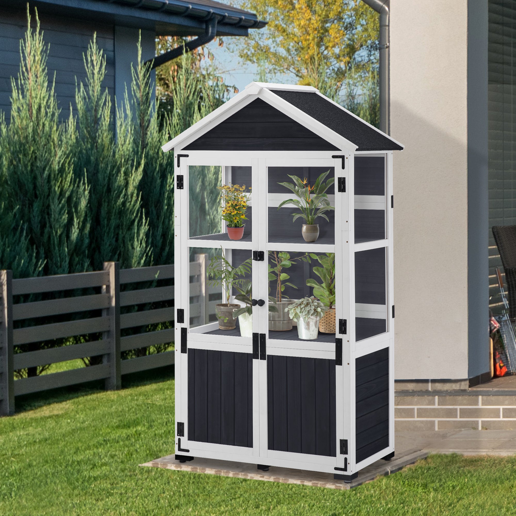 M MCombo wooden garden cabinet, small, outdoor garden shed, tool shed, weatherproof, greenhouse for balcony and terrace, 100 × 53 × 178 cm, 0111