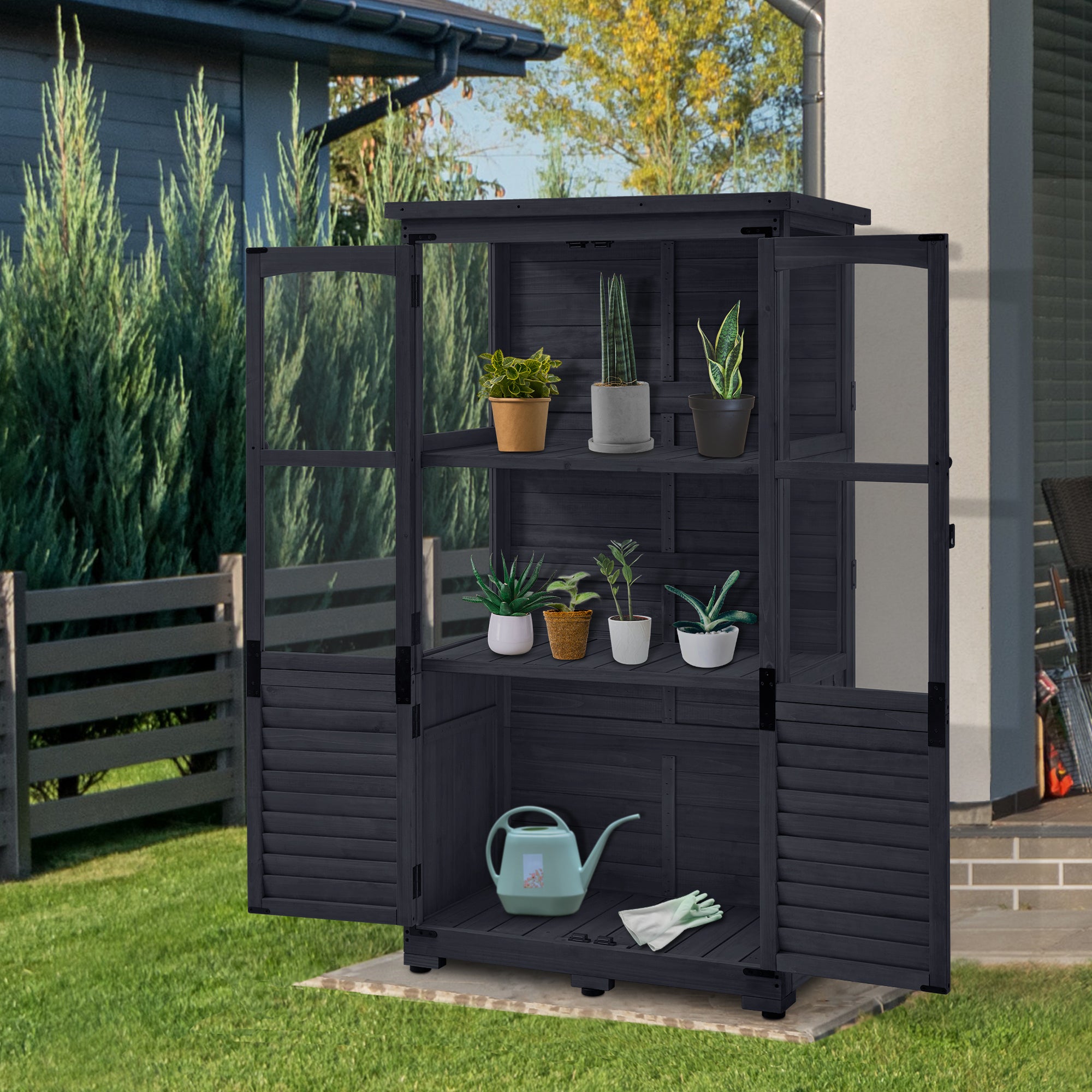 M MCombo Garden Cabinet Wood, Tool Shed Weatherproof Small, Outdoor Garden House Tool Shed for Outdoor Terrace Balcony, 0120, 87×46×160 cm