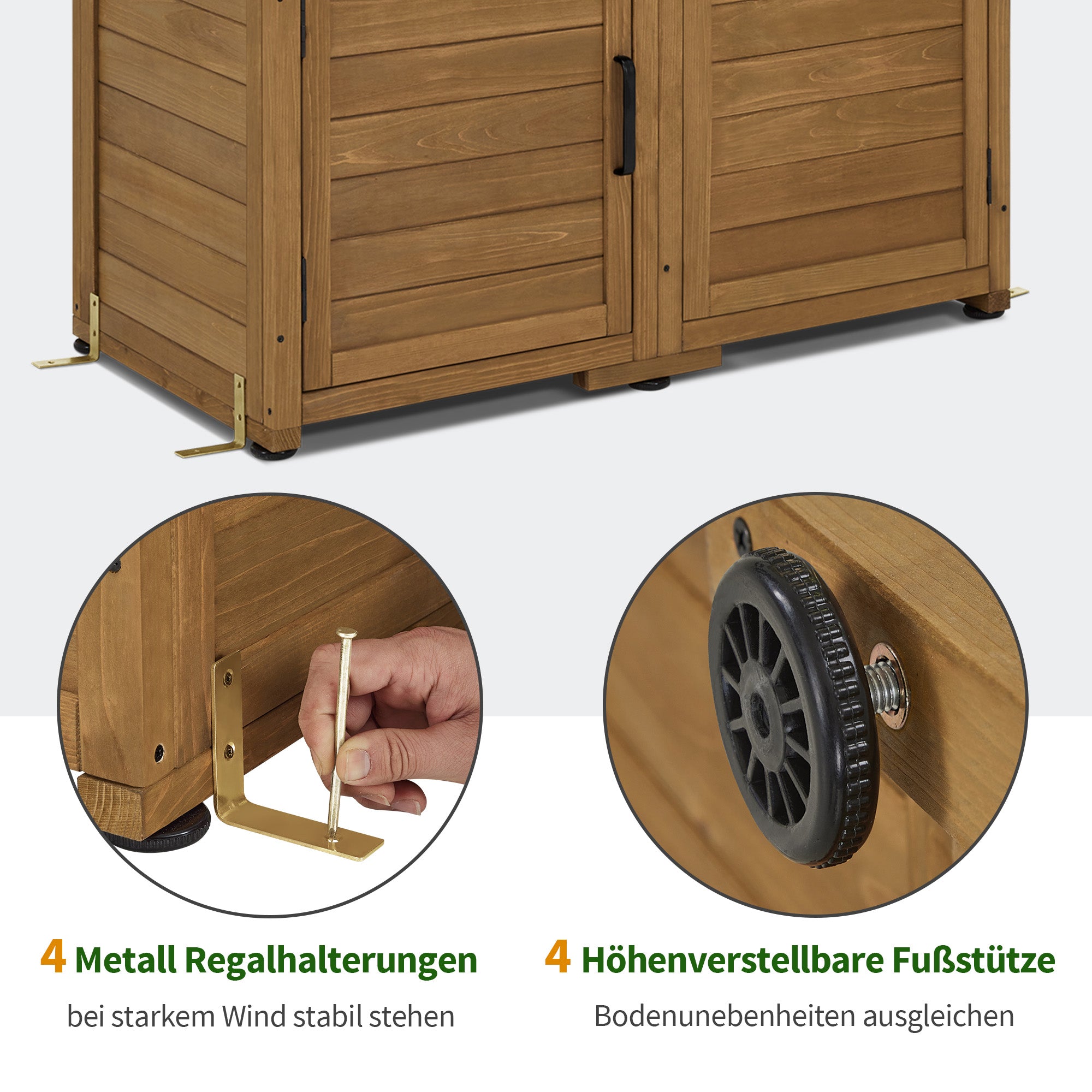M MCombo Gartenschrank Gartenhaus Holz Wetterfest, Gerätehaus Garten Outdoor Wasserdicht, für Außenbereich Balkon Terrasse, Gartenhütte mit 3 Herausnehmbaren Ablagen 55×110×175 cm, 0130D (Natur)