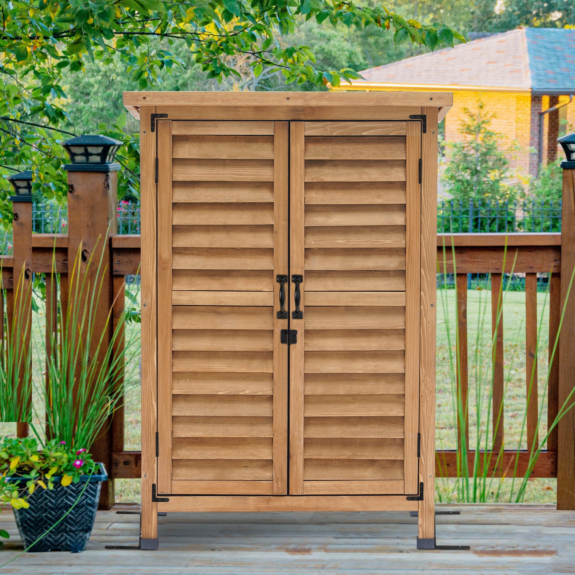 MCombo Gartenschrank Gerätehaus Geräteschuppen Garten Schuppen Schrank Holz 0690