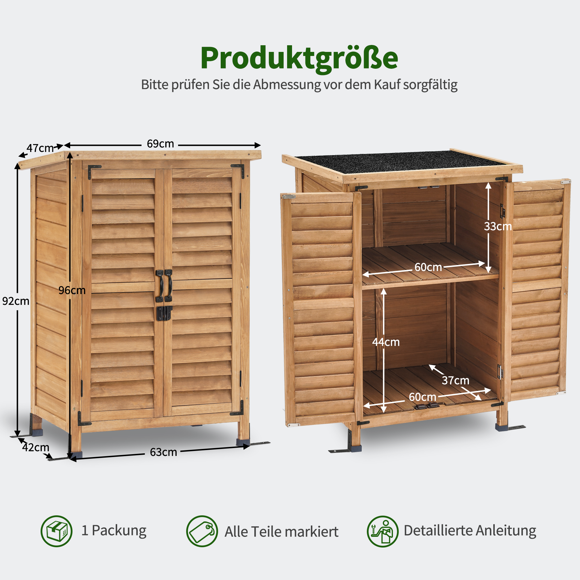 MCombo Gartenschrank Gerätehaus Geräteschuppen Garten Schuppen Schrank Holz 0690