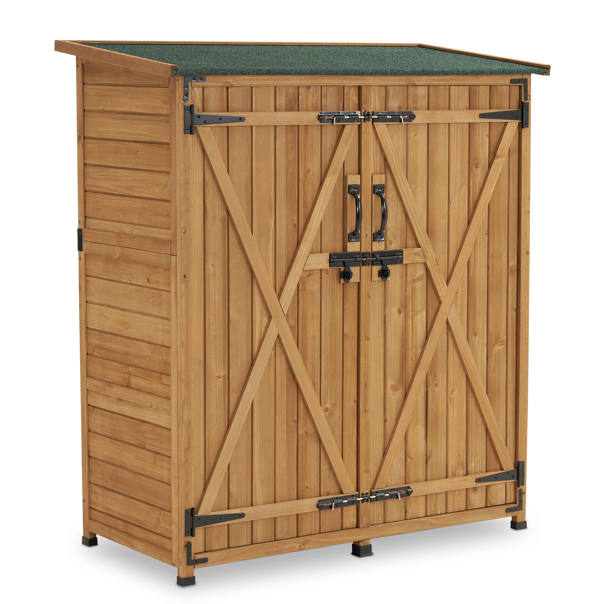 M MCombo Gartenschrank Holz Wetterfest, Klein Outdoor Gartenhaus Gerätehaus, für Außenbereich & Balkon & Terrasse, 122×60×137cm, 0707 (Natur/Grau)