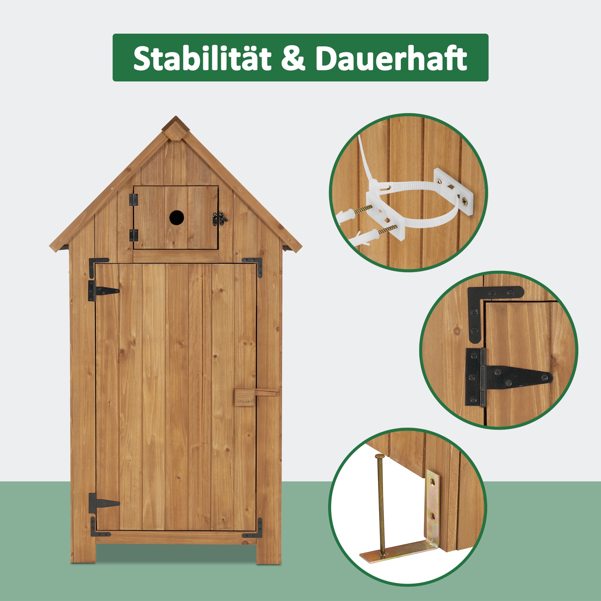 M MCombo Gartenschrank Holz Klein, Outdoor Gartenhaus Gerätehaus Wetterfest, für Balkon & Terrasse, 0733, 77×54×137cm (Natur)