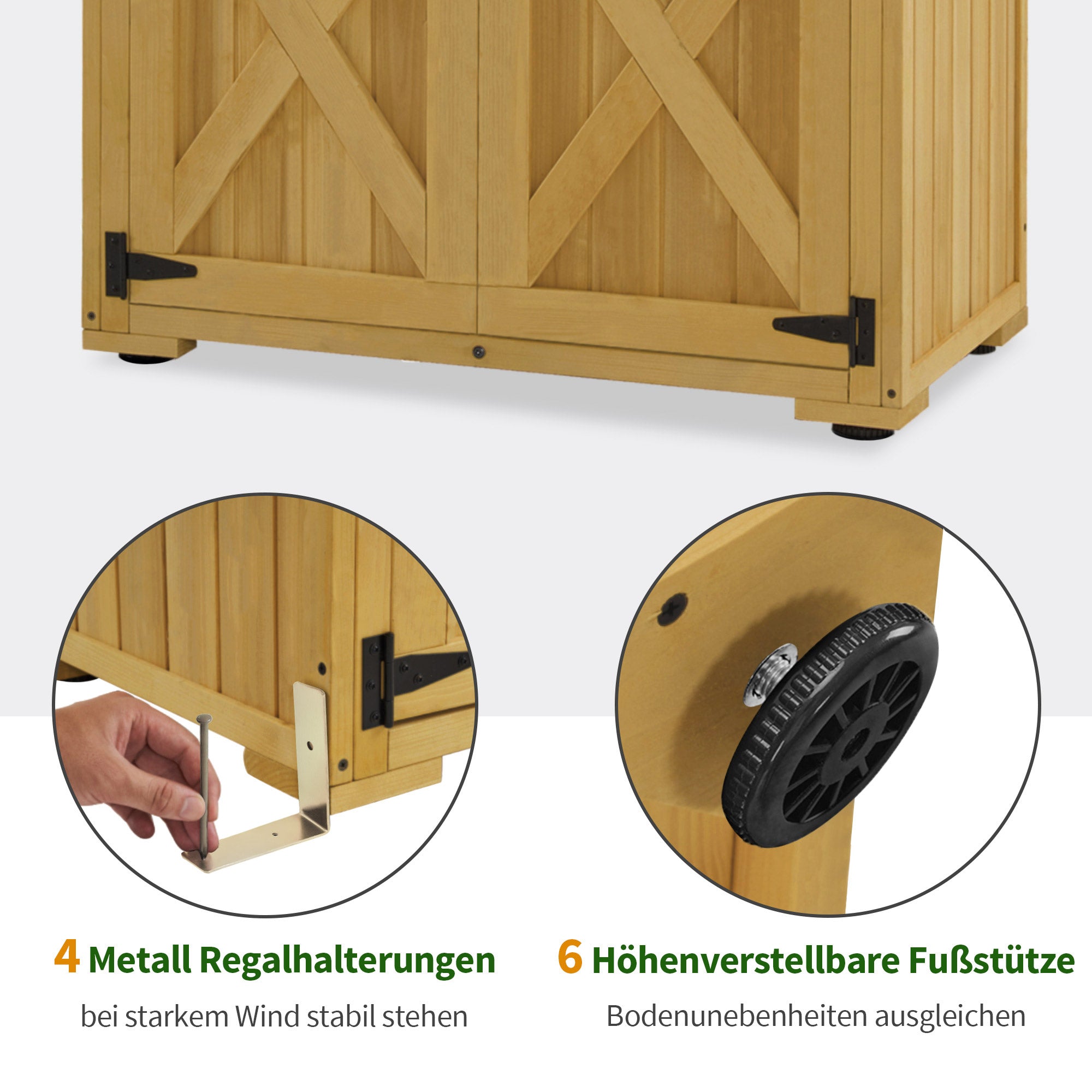 M MCombo Gartenschrank Holz, Gartenhaus Klein Wetterfest, Outdoor Gerätehaus Geräteschuppen, für Außenbereich Balkon Terrasse, 55×90×169cm, 0878-F