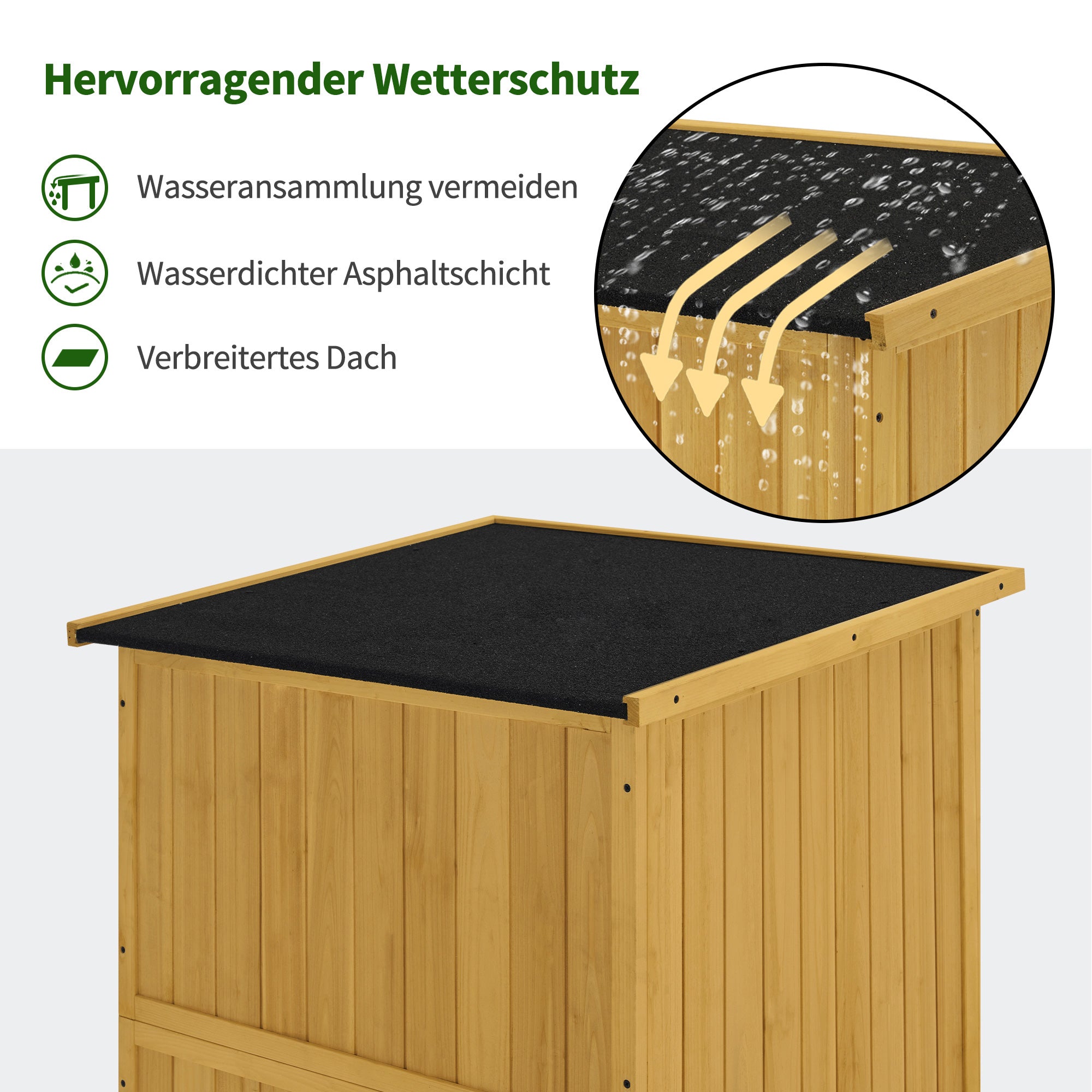 M MCombo Gartenschrank Holz, Gartenhaus Klein Wetterfest, Outdoor Gerätehaus Geräteschuppen, für Außenbereich Balkon Terrasse, 55×90×169cm, 0878-F