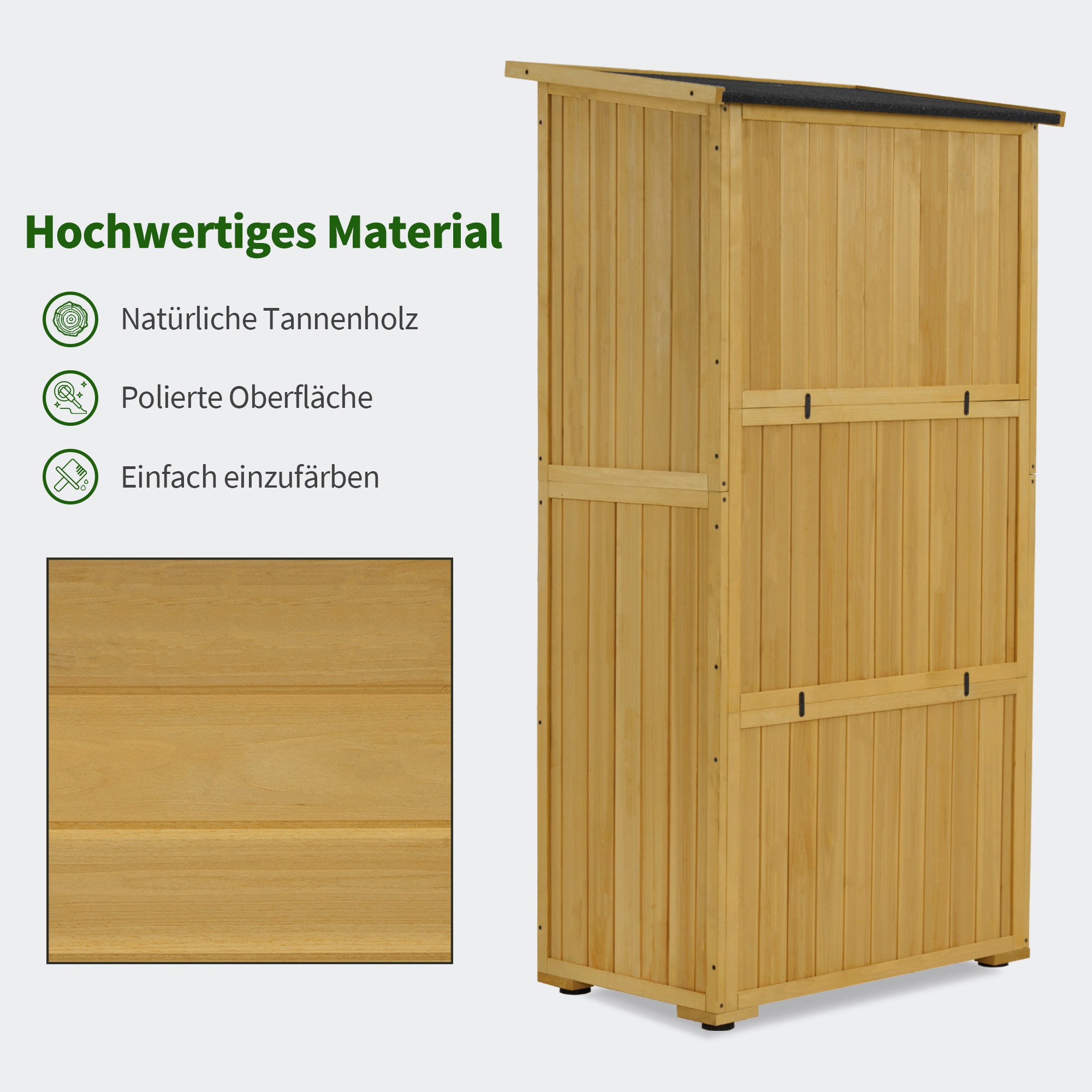 M MCombo Gartenschrank Holz, Gartenhaus Klein Wetterfest, Outdoor Gerätehaus Geräteschuppen, für Außenbereich Balkon Terrasse, 55×90×169cm, 0878-F