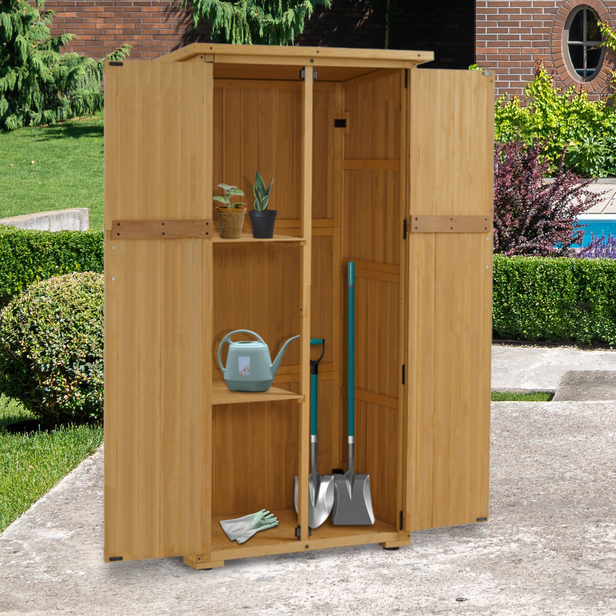 M MCombo wooden garden cabinet, small weatherproof garden house, outdoor tool shed, for outdoor use, balcony or terrace, 90×55×169cm, 0878