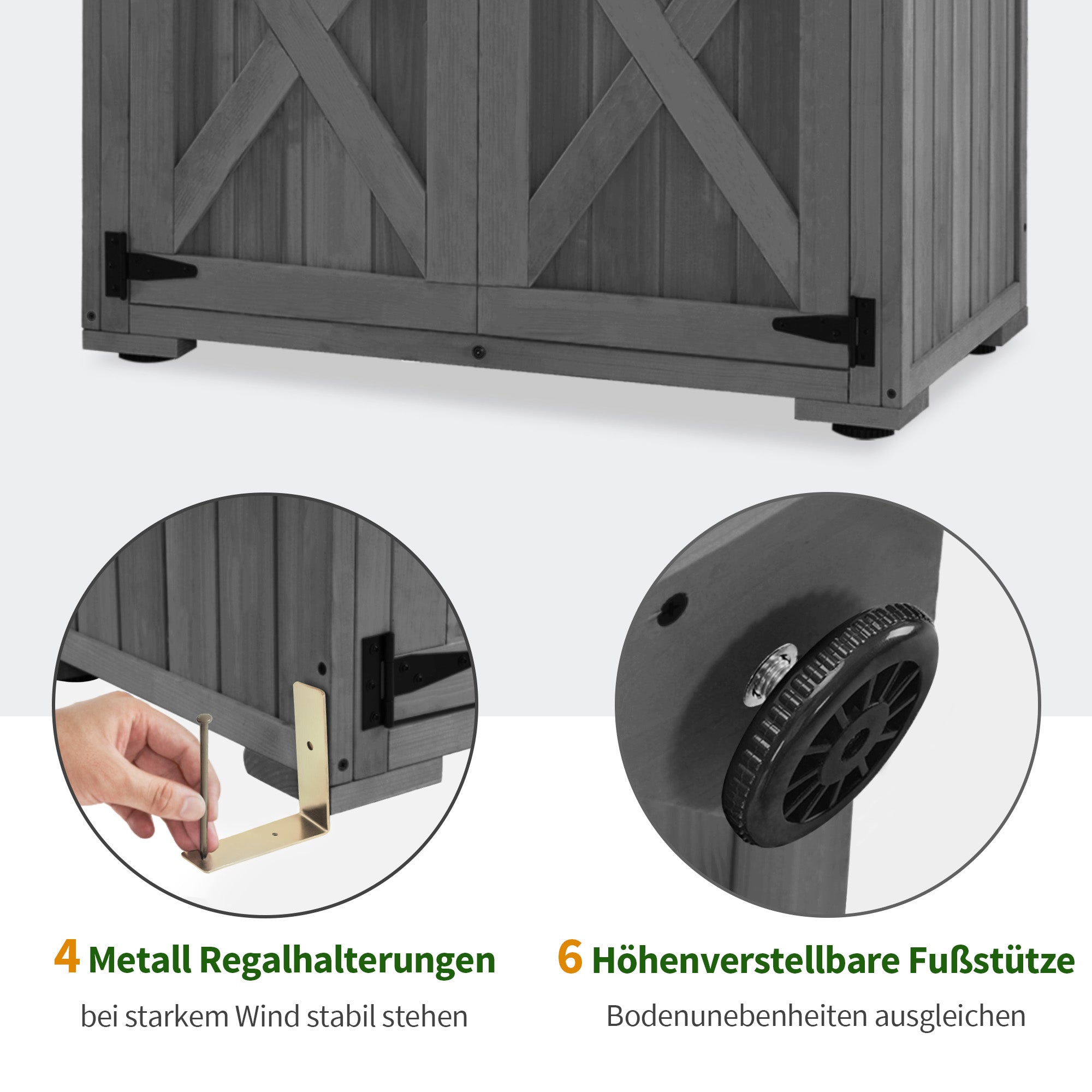 M MCombo Gartenschrank Holz, Gartenhaus Klein Wetterfest, Outdoor Gerätehaus Geräteschuppen, für Außenbereich Balkon Terrasse, 55×90×169cm, 0878-F