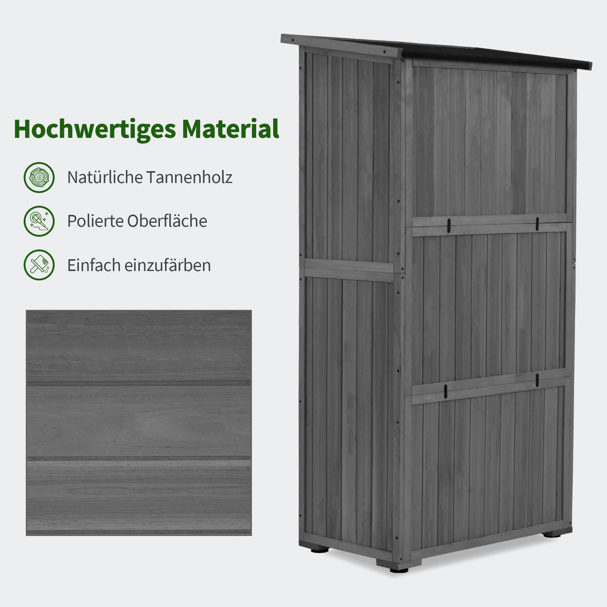 M MCombo Gartenschrank Holz, Gartenhaus Klein Wetterfest, Outdoor Gerätehaus Geräteschuppen, für Außenbereich Balkon Terrasse, 55×90×169cm, 0878-F
