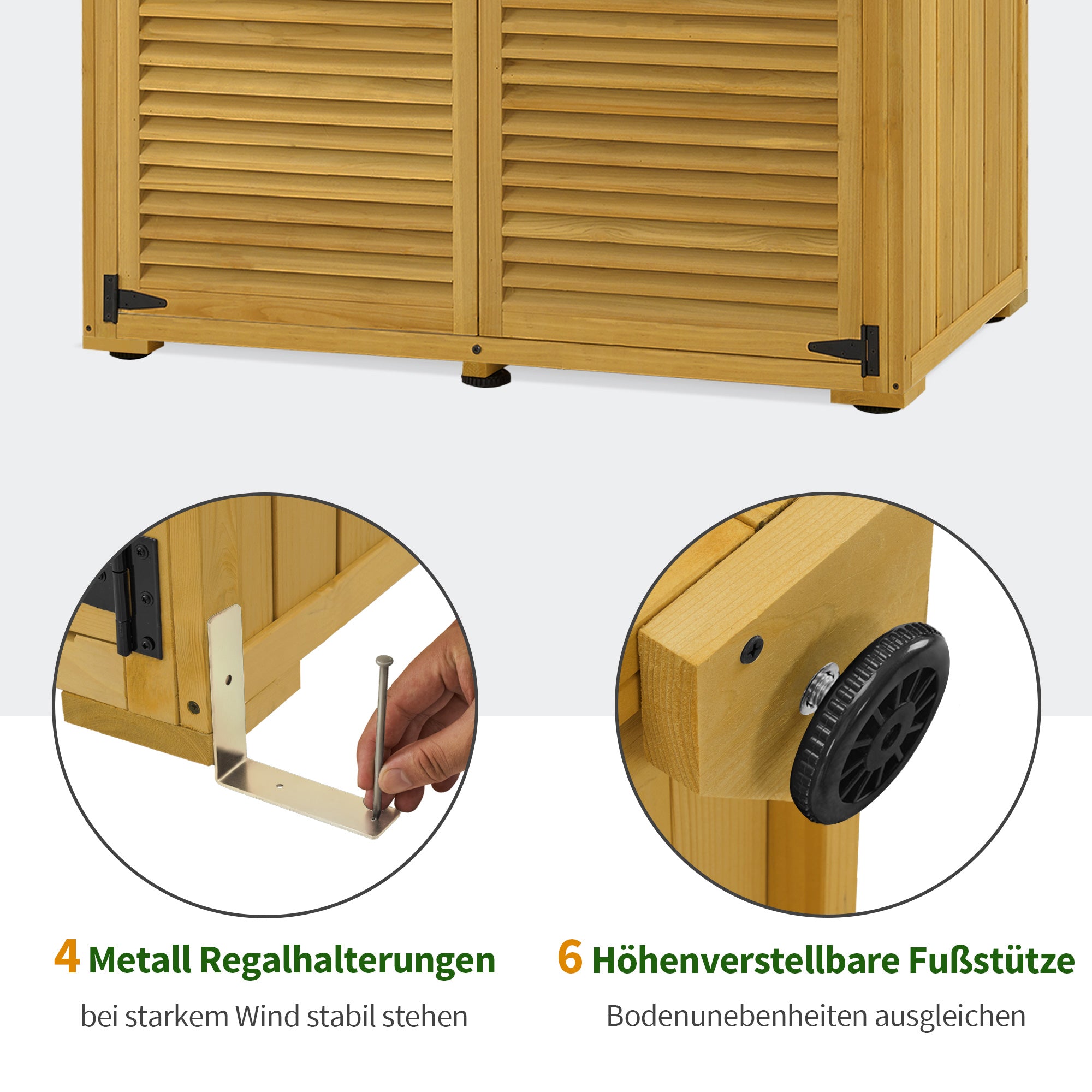 M MCombo Gartenschrank Holz, Gartenhaus Klein Wetterfest, Outdoor Gerätehaus Geräteschuppen, für Außenbereich Balkon Terrasse, 127×59×168 cm, 0901D (Natur)