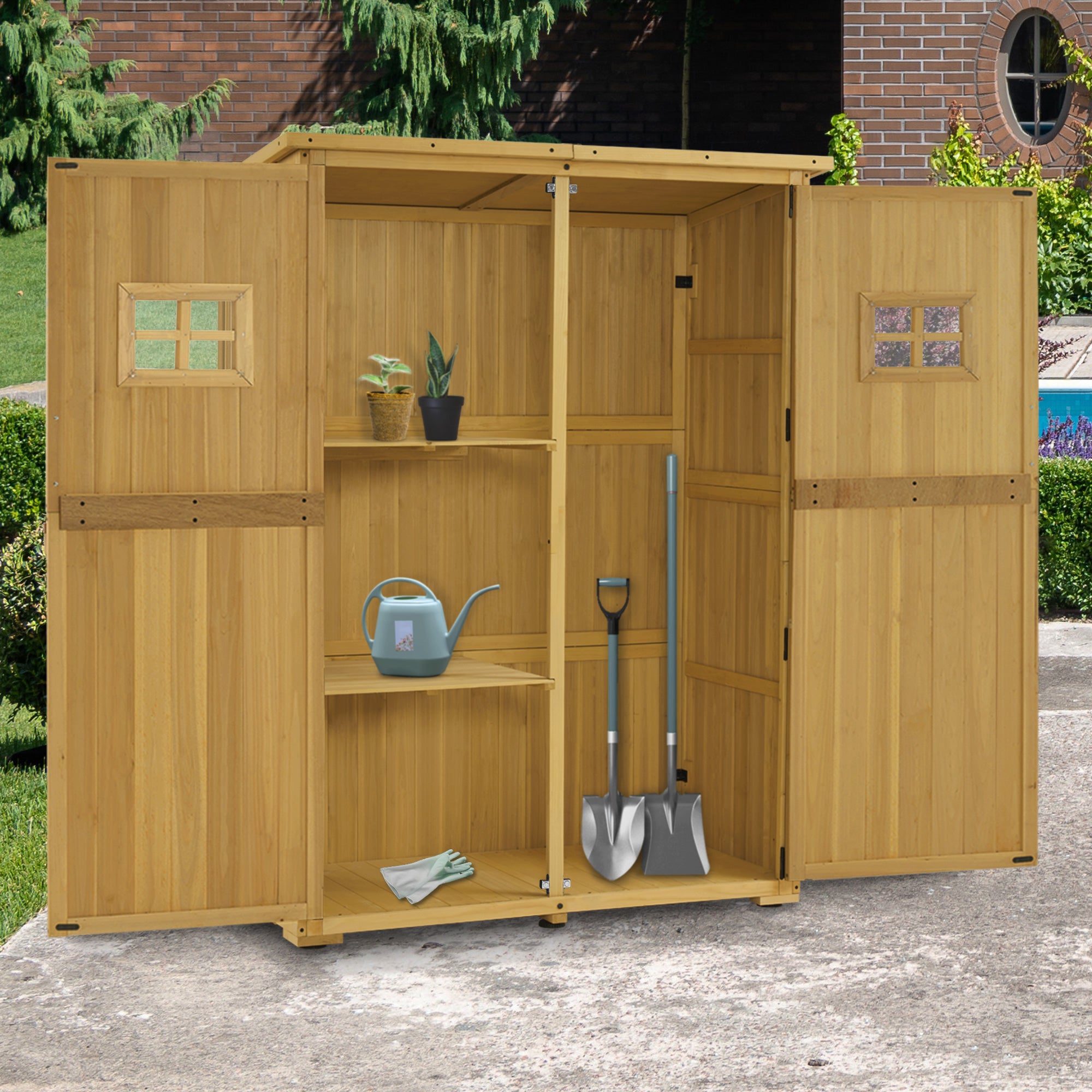 M MCombo wooden garden cabinet, small weatherproof garden house, outdoor tool shed, for outdoor use, balcony or terrace, 59×127×168 cm, 0912-F