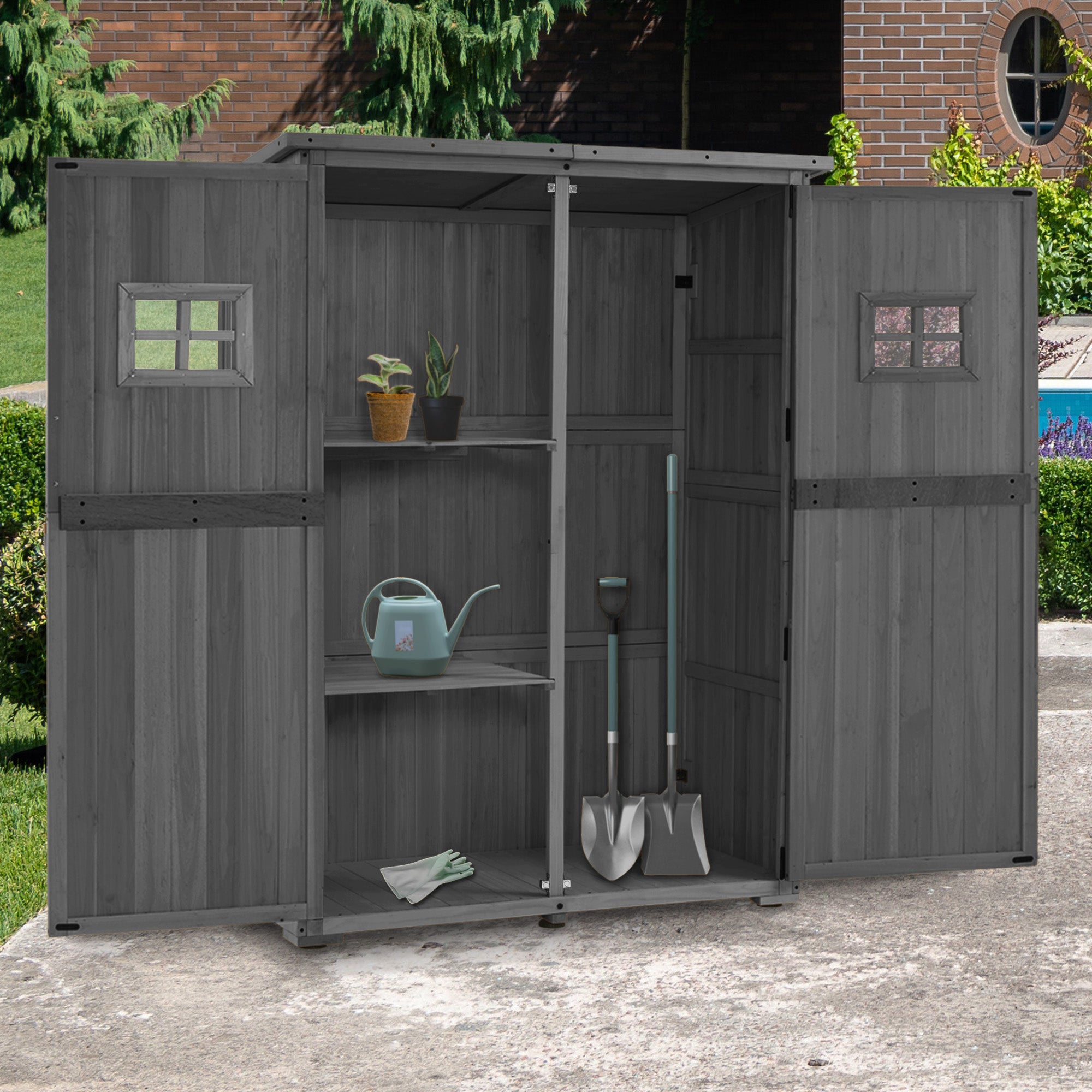 M MCombo wooden garden cabinet, small weatherproof garden house, outdoor tool shed, for outdoor use, balcony or terrace, 59×127×168 cm, 0912-F