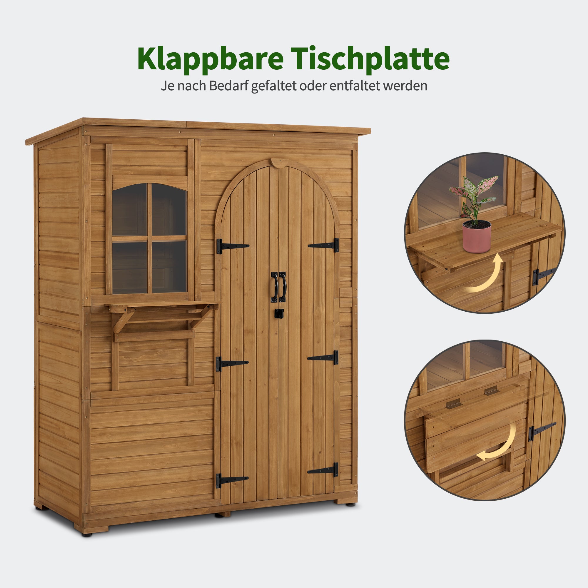 M MCombo Gartenschrank Geräteschuppen Holz Wetterfest, Gartenhaus Outdoor Wasserdicht Begehbar für Außenbereich Balkon Terrasse, Aufbewahrungsschrank mit 3 Regale 73×144×185 cm 0926D (Natur)